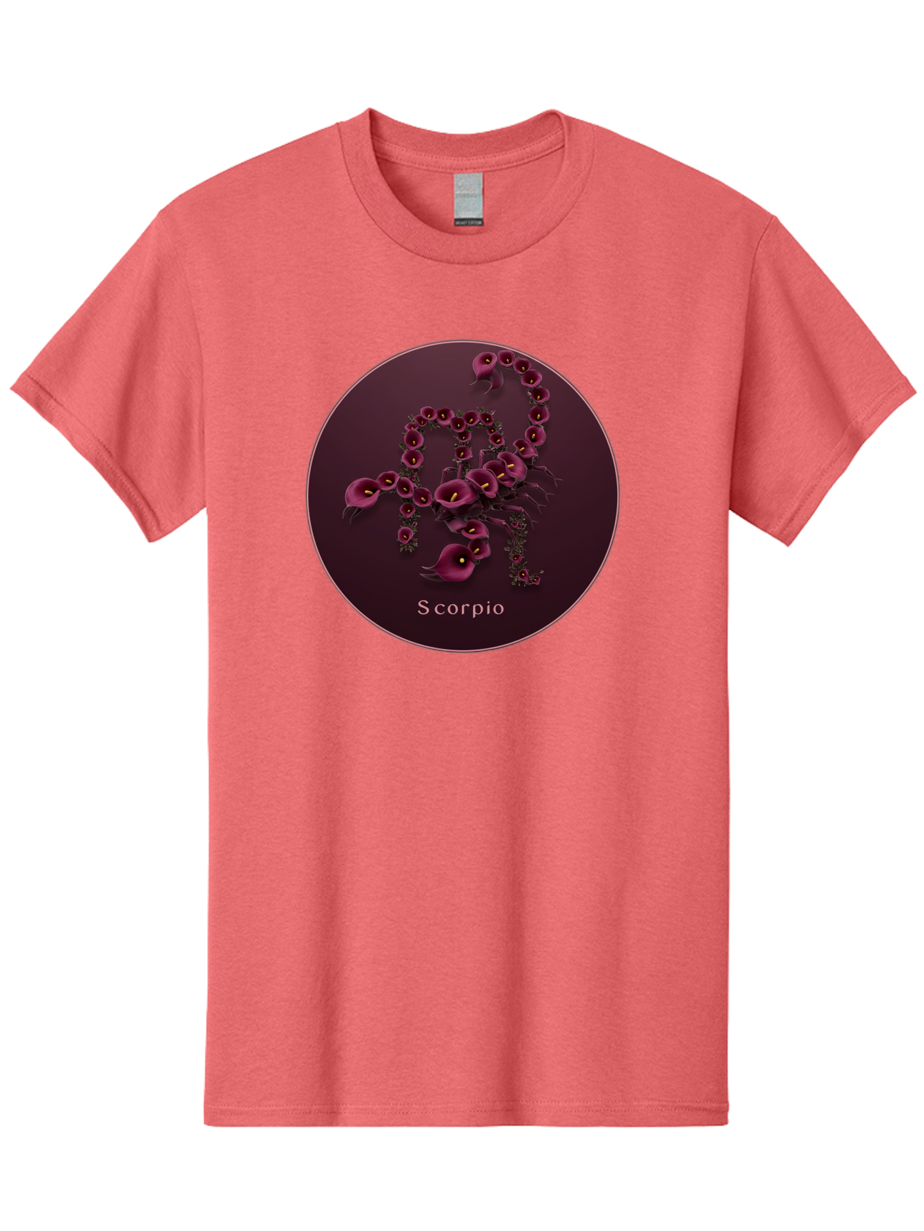 Scorpio Men'S Graphic Tee, 100% Cotton, Comfortable Casual Summer Wear, Machine Washable, Scorpion Symbol, Calla Lily Flowers, Floral Arrangement, Dark Pink Blooms, Astrology Sign, Zodiac Symbol, Scorpio, Mysterious Design, Elegant Flowers Bae268
