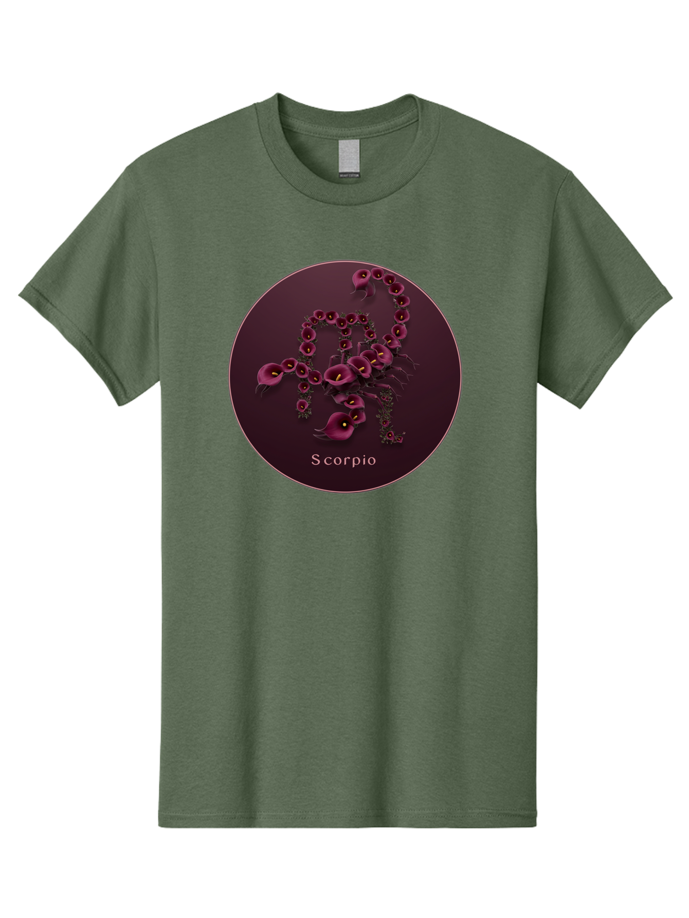 Scorpio Men'S Graphic Tee, 100% Cotton, Comfortable Casual Summer Wear, Machine Washable, Scorpion Symbol, Calla Lily Flowers, Floral Arrangement, Dark Pink Blooms, Astrology Sign, Zodiac Symbol, Scorpio, Mysterious Design, Elegant Flowers Bae268