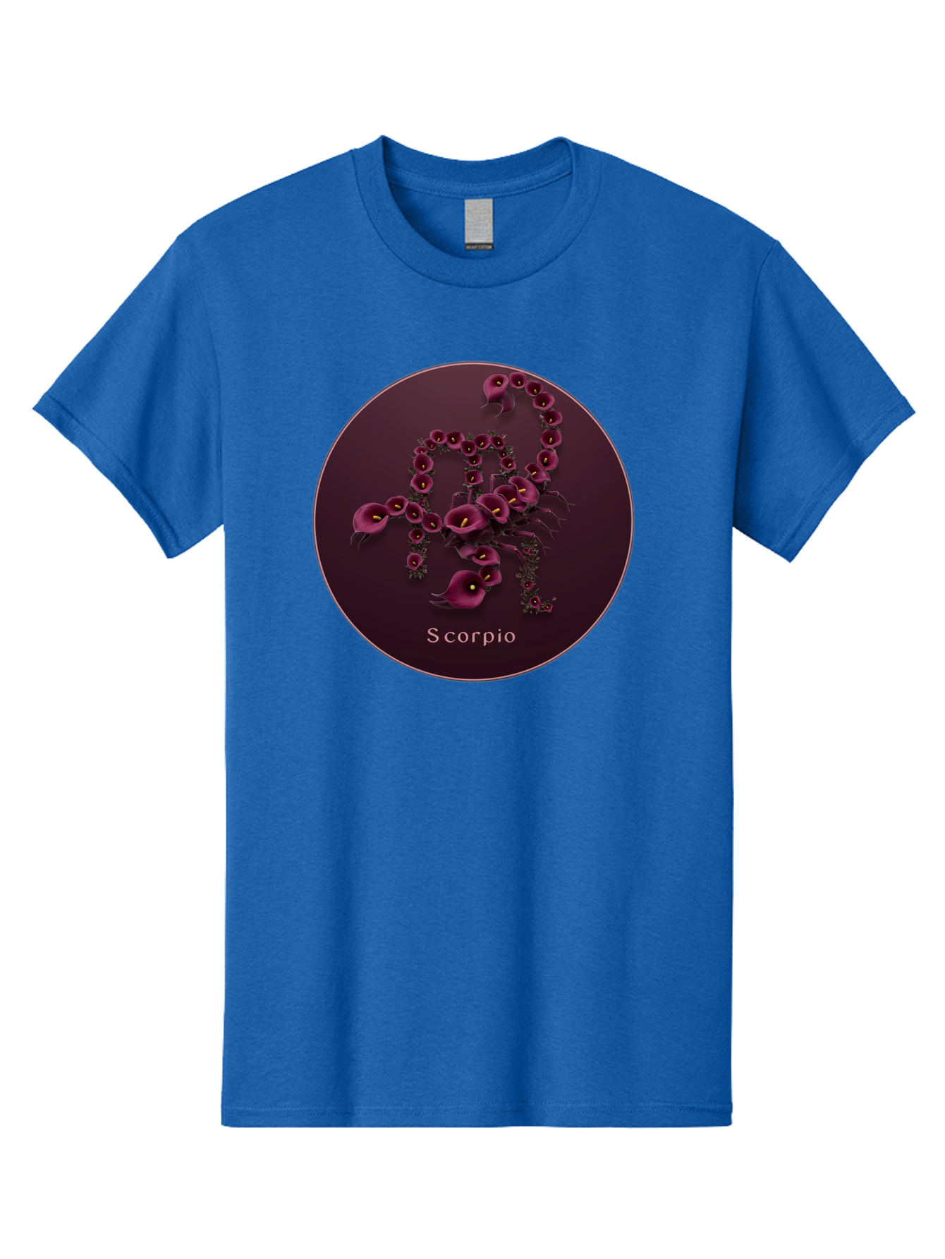 Scorpio Men'S Graphic Tee, 100% Cotton, Comfortable Casual Summer Wear, Machine Washable, Scorpion Symbol, Calla Lily Flowers, Floral Arrangement, Dark Pink Blooms, Astrology Sign, Zodiac Symbol, Scorpio, Mysterious Design, Elegant Flowers Bae268