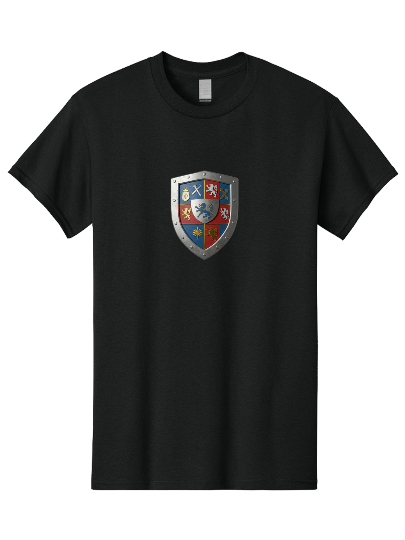 Shield-With-Coat-Of-Arms Men'S Graphic Tee, 100% Cotton, Comfortable Casual Summer Wear, Machine Washable, Shield Emblem, Coat Of Arms, Heraldic Shield, Medieval Symbol, Lion Emblem, Eagle Symbol, Crown Icon, Crossed Swords, Knight'S Armor, Bae270