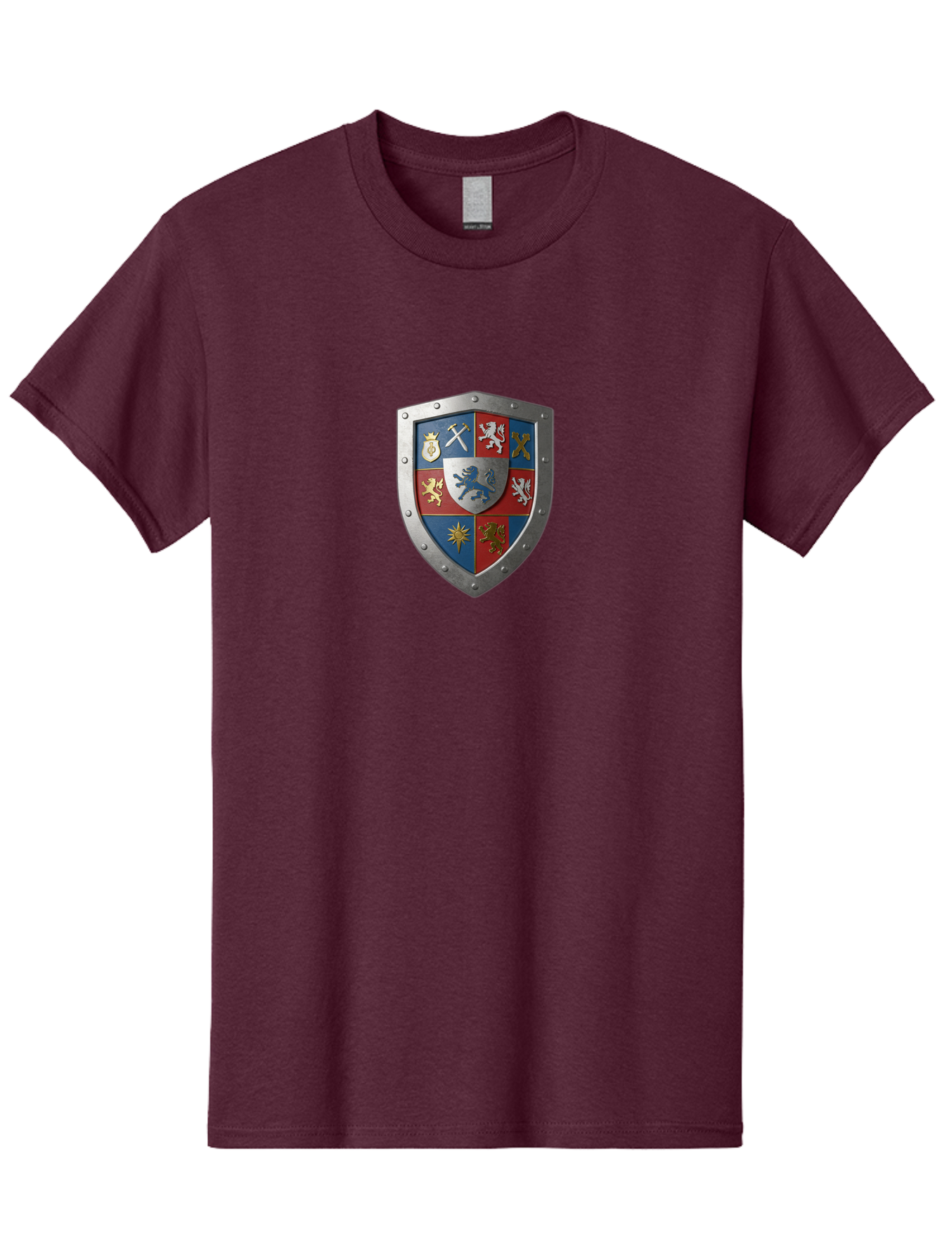 Shield-With-Coat-Of-Arms Men'S Graphic Tee, 100% Cotton, Comfortable Casual Summer Wear, Machine Washable, Shield Emblem, Coat Of Arms, Heraldic Shield, Medieval Symbol, Lion Emblem, Eagle Symbol, Crown Icon, Crossed Swords, Knight'S Armor, Bae270