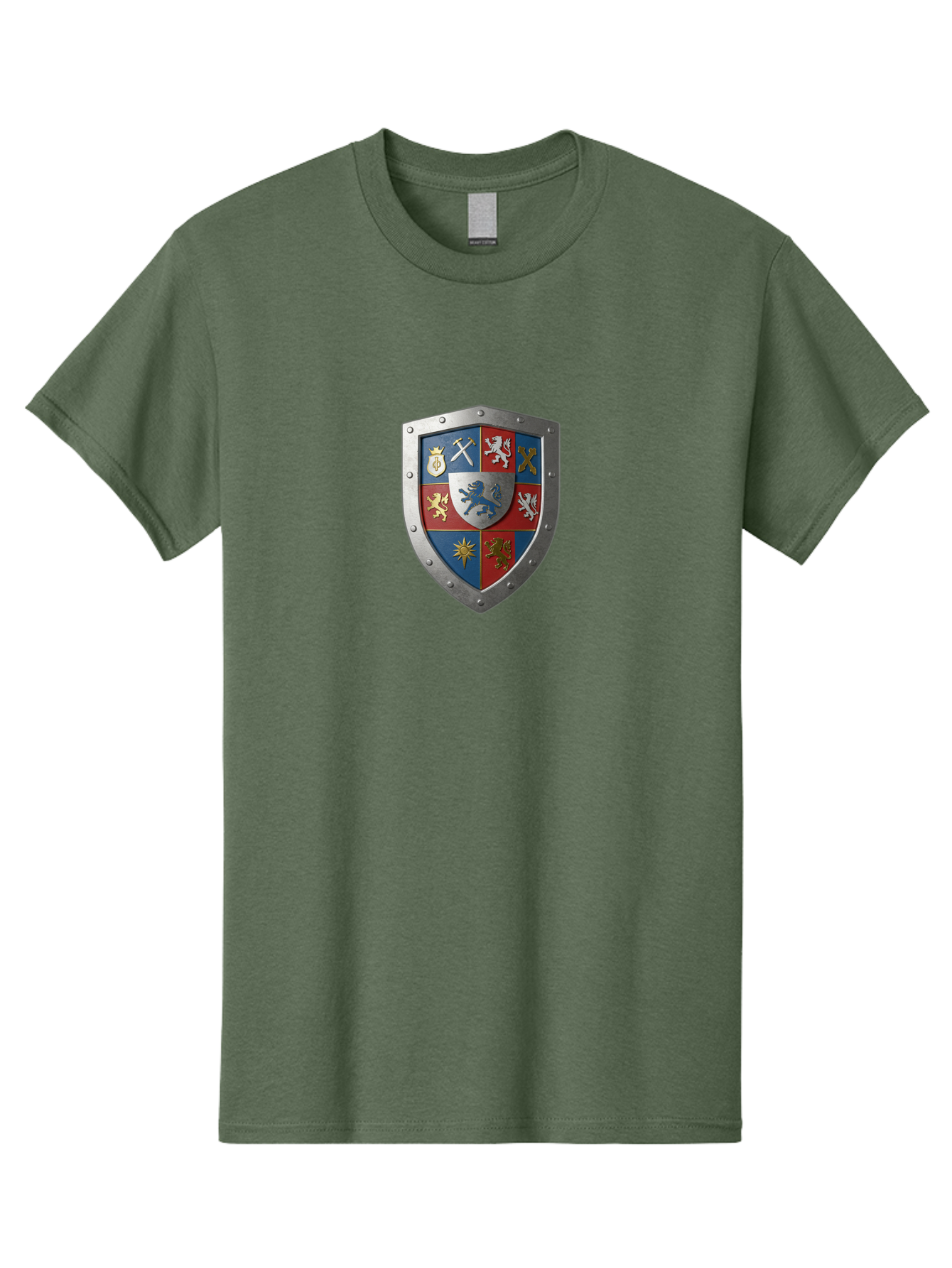 Shield-With-Coat-Of-Arms Men'S Graphic Tee, 100% Cotton, Comfortable Casual Summer Wear, Machine Washable, Shield Emblem, Coat Of Arms, Heraldic Shield, Medieval Symbol, Lion Emblem, Eagle Symbol, Crown Icon, Crossed Swords, Knight'S Armor, Bae270