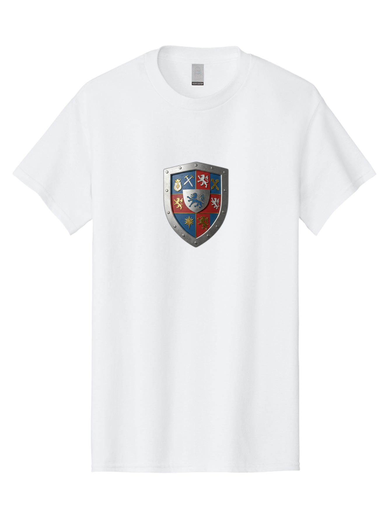 Shield-With-Coat-Of-Arms Men'S Graphic Tee, 100% Cotton, Comfortable Casual Summer Wear, Machine Washable, Shield Emblem, Coat Of Arms, Heraldic Shield, Medieval Symbol, Lion Emblem, Eagle Symbol, Crown Icon, Crossed Swords, Knight'S Armor, Bae270