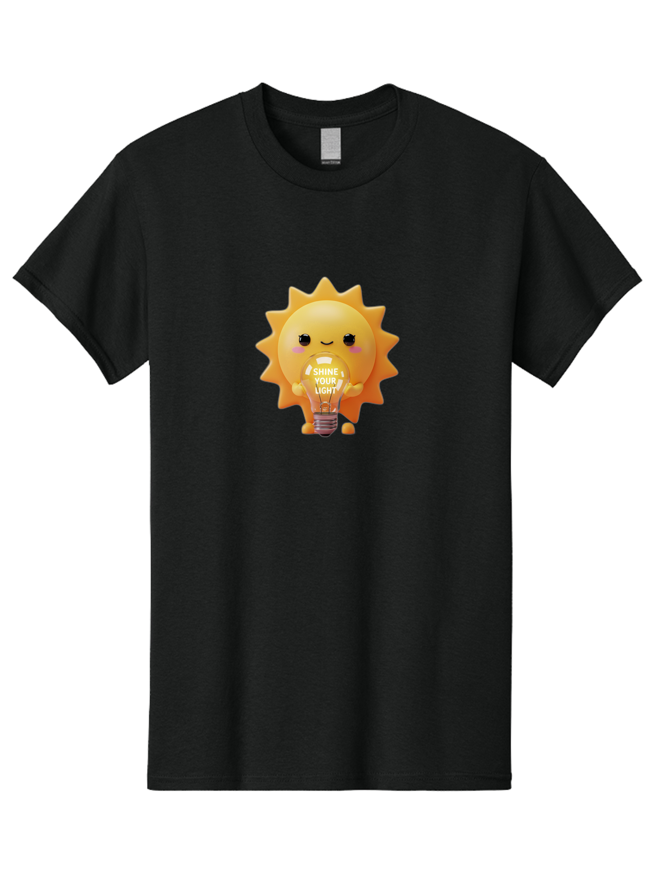 Shine-Your-Light-2 Men'S Graphic Tee, 100% Cotton, Comfortable Casual Summer Wear, Machine Washable, Smiling Sun Character, Holding Lightbulb, Positive Affirmation, Inspirational Quote, Cute Cartoon Design, Shine Your Light, Creative Idea, Bae272