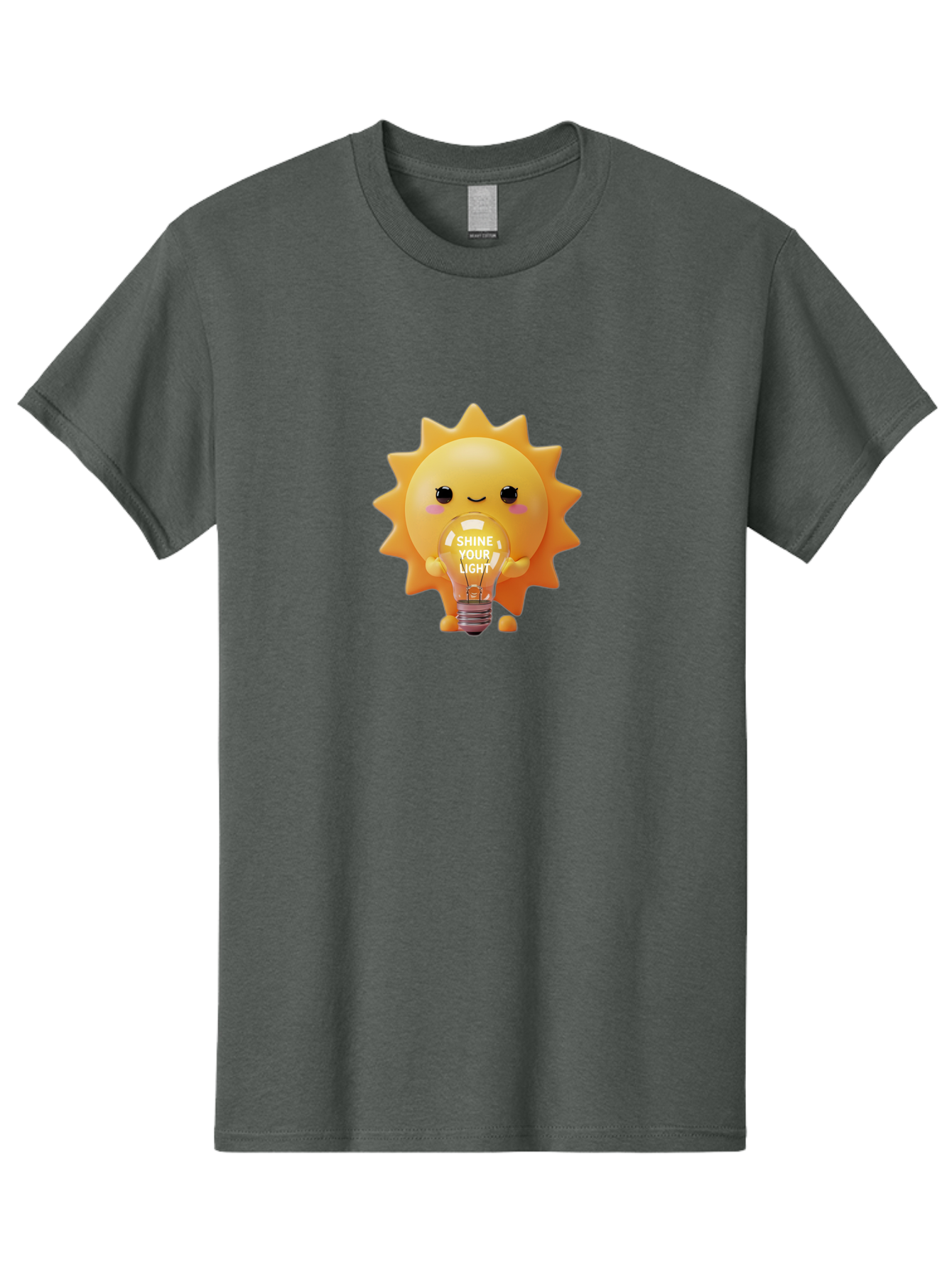 Shine-Your-Light-2 Men'S Graphic Tee, 100% Cotton, Comfortable Casual Summer Wear, Machine Washable, Smiling Sun Character, Holding Lightbulb, Positive Affirmation, Inspirational Quote, Cute Cartoon Design, Shine Your Light, Creative Idea, Bae272