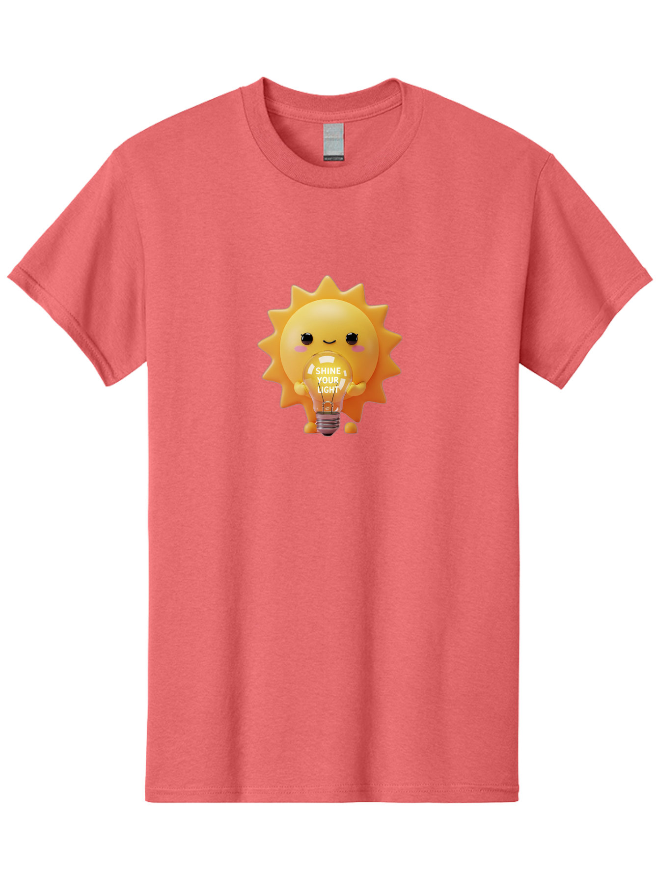 Shine-Your-Light-2 Men'S Graphic Tee, 100% Cotton, Comfortable Casual Summer Wear, Machine Washable, Smiling Sun Character, Holding Lightbulb, Positive Affirmation, Inspirational Quote, Cute Cartoon Design, Shine Your Light, Creative Idea, Bae272
