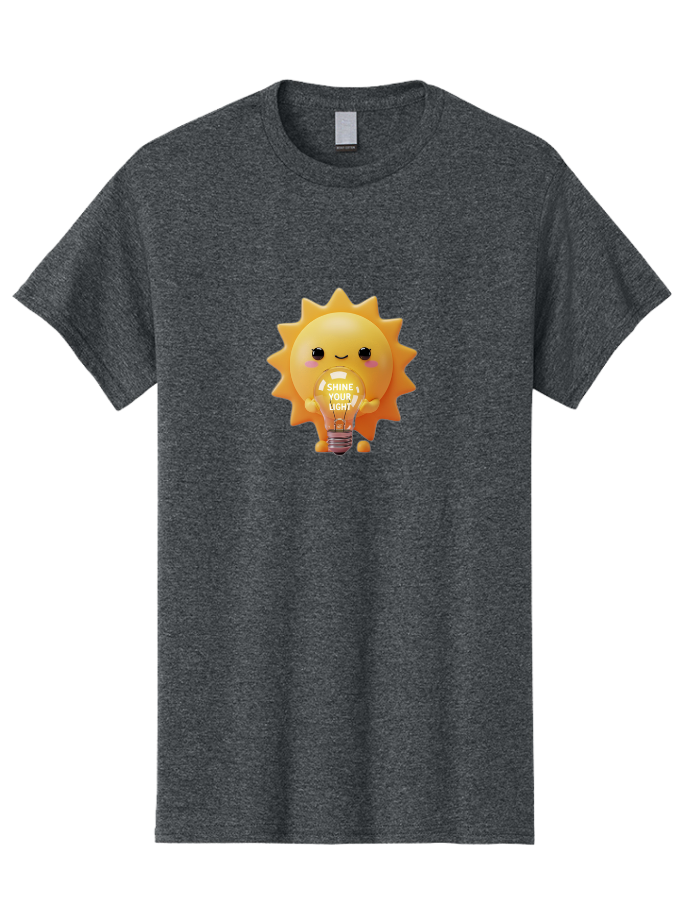 Shine-Your-Light-2 Men'S Graphic Tee, 100% Cotton, Comfortable Casual Summer Wear, Machine Washable, Smiling Sun Character, Holding Lightbulb, Positive Affirmation, Inspirational Quote, Cute Cartoon Design, Shine Your Light, Creative Idea, Bae272