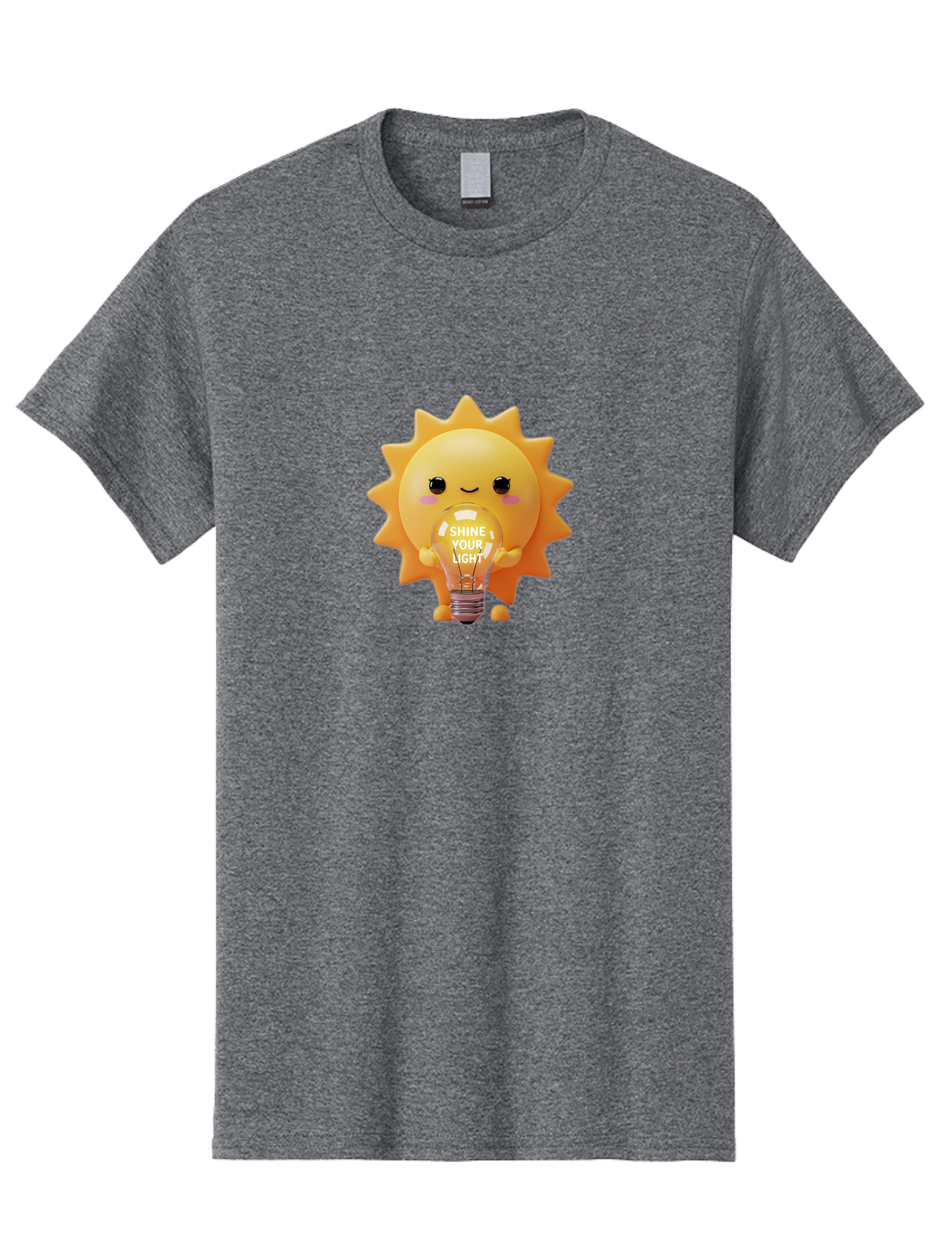 Shine-Your-Light-2 Men'S Graphic Tee, 100% Cotton, Comfortable Casual Summer Wear, Machine Washable, Smiling Sun Character, Holding Lightbulb, Positive Affirmation, Inspirational Quote, Cute Cartoon Design, Shine Your Light, Creative Idea, Bae272