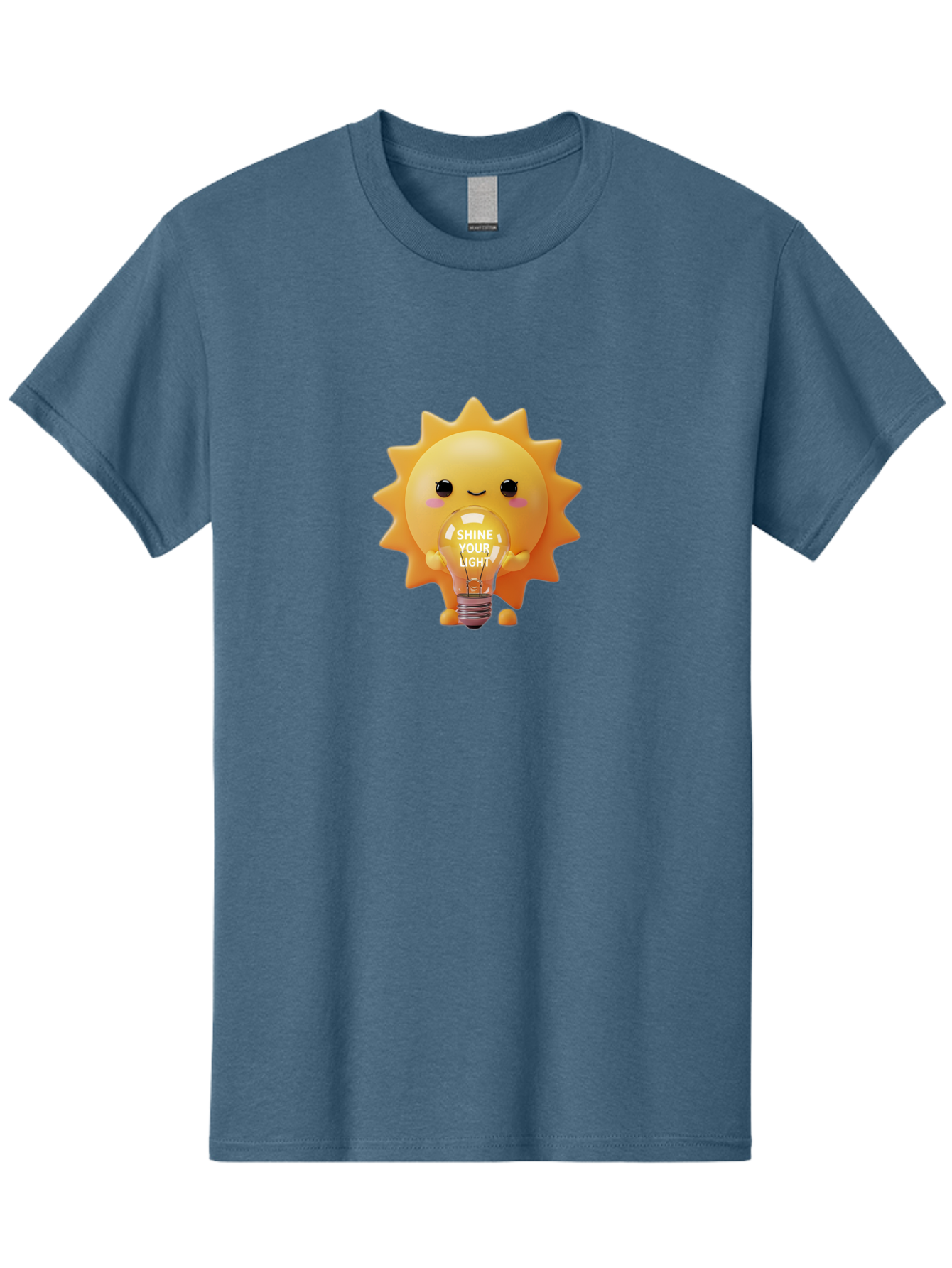 Shine-Your-Light-2 Men'S Graphic Tee, 100% Cotton, Comfortable Casual Summer Wear, Machine Washable, Smiling Sun Character, Holding Lightbulb, Positive Affirmation, Inspirational Quote, Cute Cartoon Design, Shine Your Light, Creative Idea, Bae272