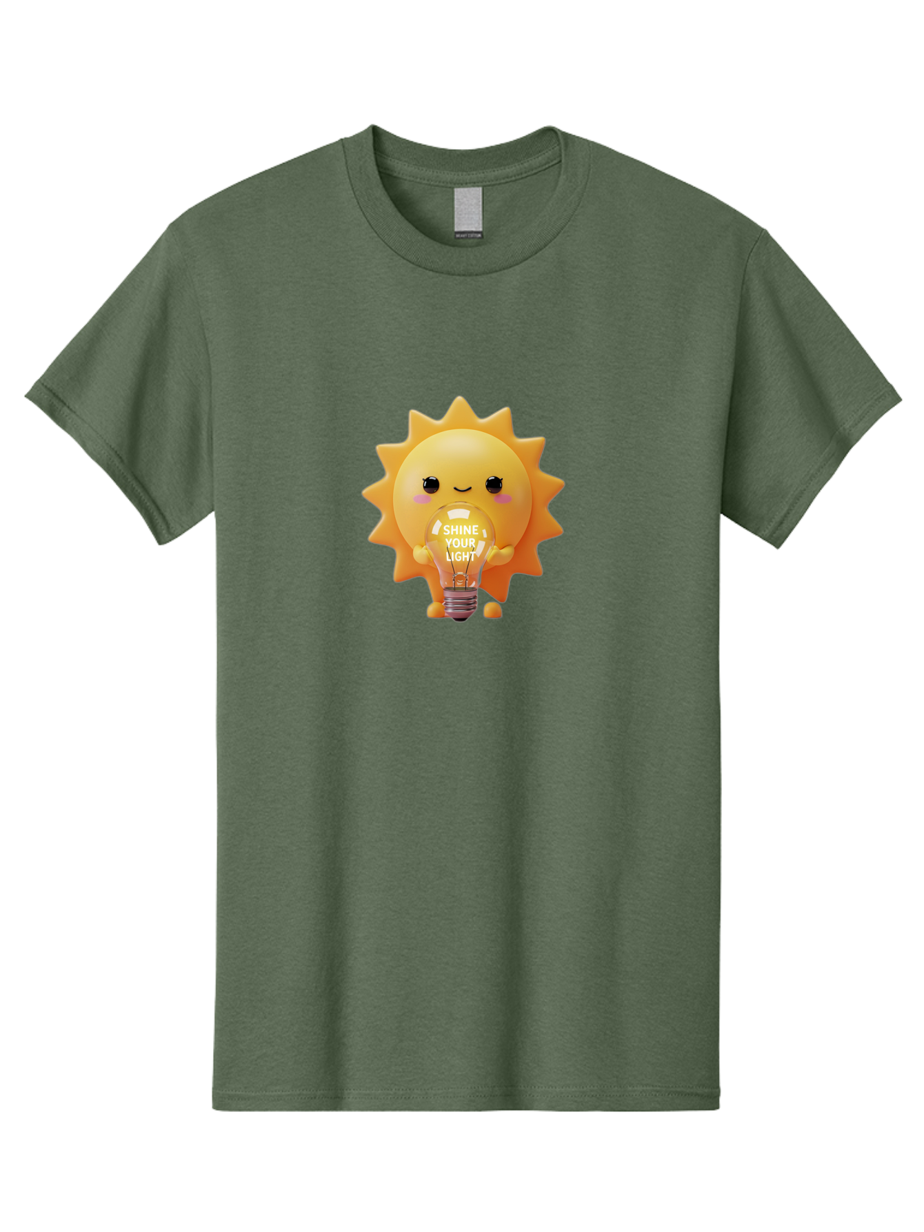 Shine-Your-Light-2 Men'S Graphic Tee, 100% Cotton, Comfortable Casual Summer Wear, Machine Washable, Smiling Sun Character, Holding Lightbulb, Positive Affirmation, Inspirational Quote, Cute Cartoon Design, Shine Your Light, Creative Idea, Bae272