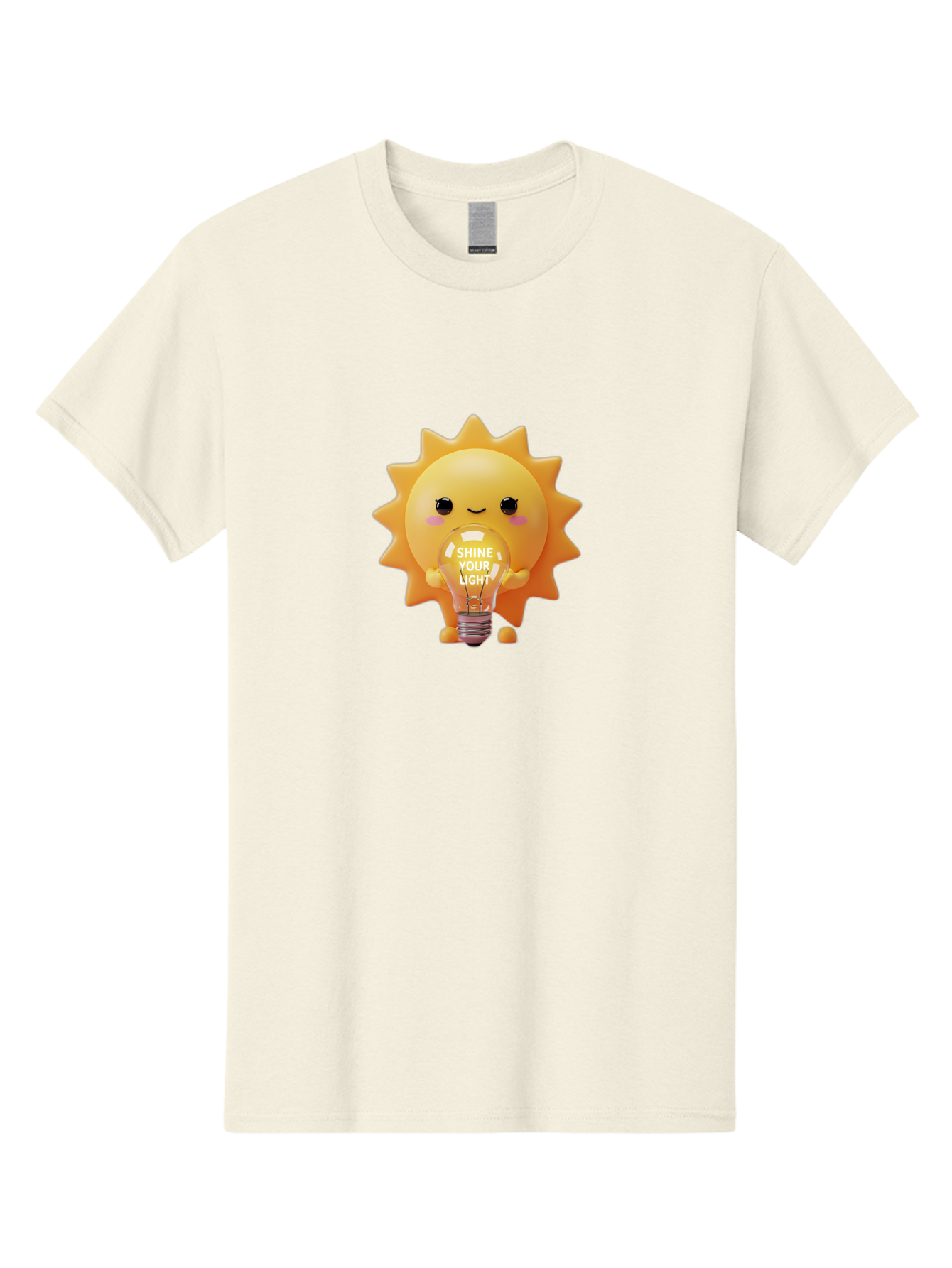 Shine-Your-Light-2 Men'S Graphic Tee, 100% Cotton, Comfortable Casual Summer Wear, Machine Washable, Smiling Sun Character, Holding Lightbulb, Positive Affirmation, Inspirational Quote, Cute Cartoon Design, Shine Your Light, Creative Idea, Bae272
