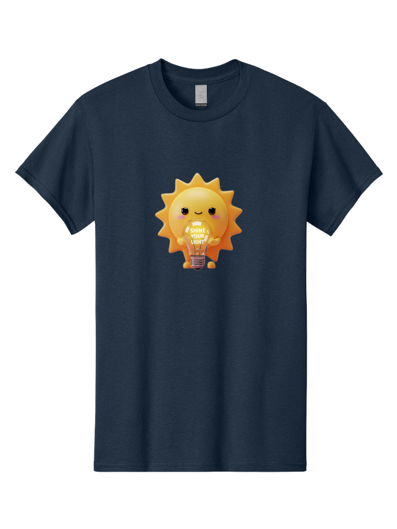 Shine-Your-Light-2 Men'S Graphic Tee, 100% Cotton, Comfortable Casual Summer Wear, Machine Washable, Smiling Sun Character, Holding Lightbulb, Positive Affirmation, Inspirational Quote, Cute Cartoon Design, Shine Your Light, Creative Idea, Bae272