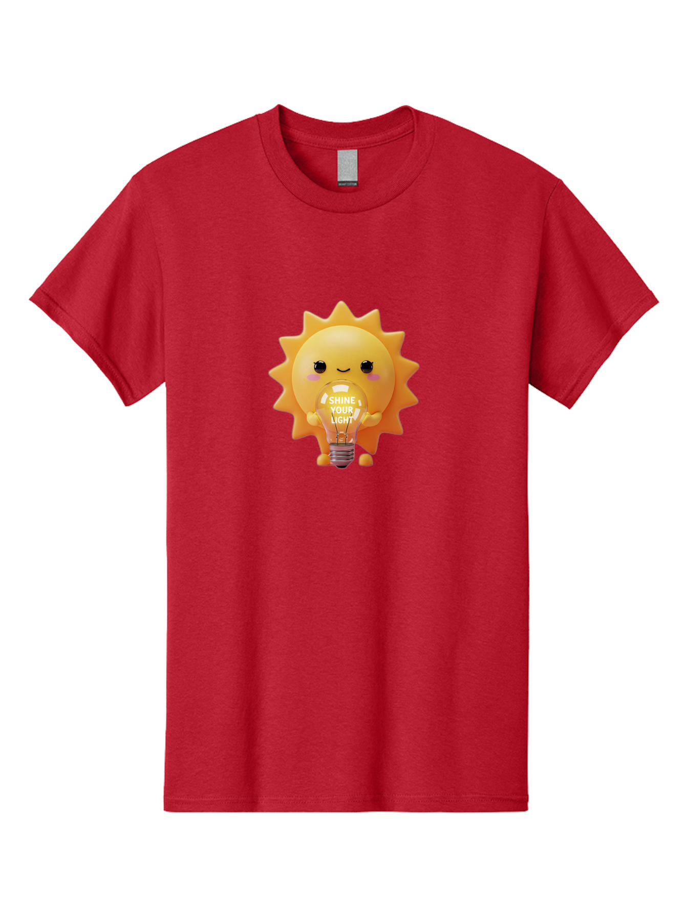 Shine-Your-Light-2 Men'S Graphic Tee, 100% Cotton, Comfortable Casual Summer Wear, Machine Washable, Smiling Sun Character, Holding Lightbulb, Positive Affirmation, Inspirational Quote, Cute Cartoon Design, Shine Your Light, Creative Idea, Bae272