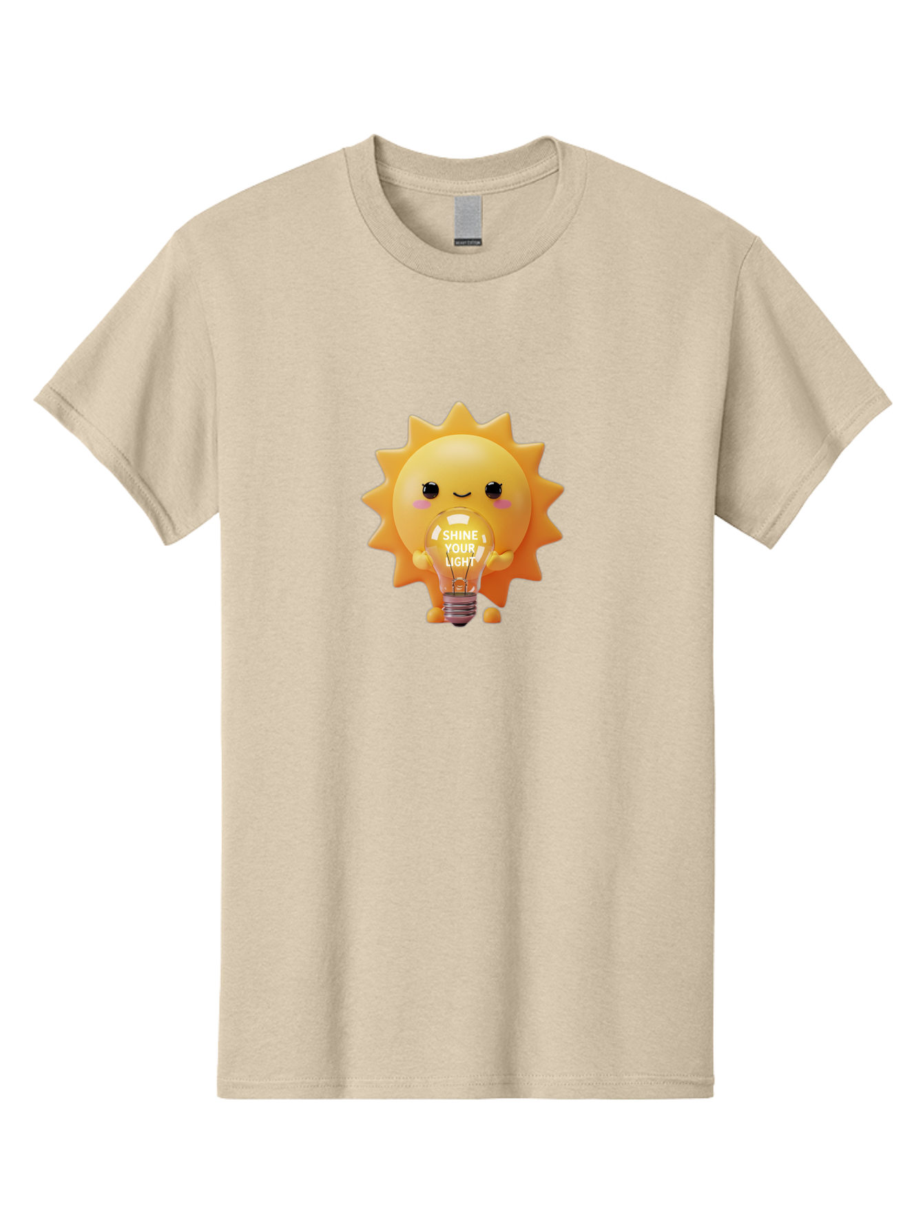 Shine-Your-Light-2 Men'S Graphic Tee, 100% Cotton, Comfortable Casual Summer Wear, Machine Washable, Smiling Sun Character, Holding Lightbulb, Positive Affirmation, Inspirational Quote, Cute Cartoon Design, Shine Your Light, Creative Idea, Bae272