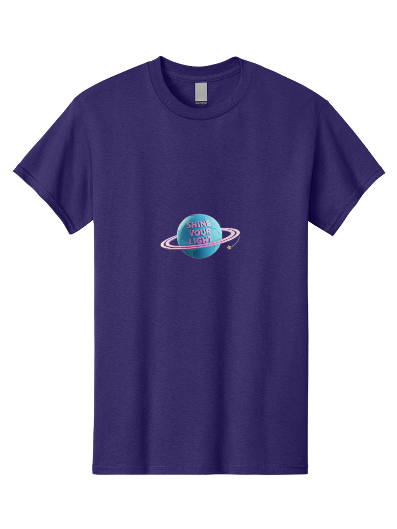 Shine-Your-Light-3 Men'S Graphic Tee, 100% Cotton, Comfortable Casual Summer Wear, Machine Washable, Blue Planet, Pink Ring, Shiny, Motivational Quote, Inspiring Words, Neon Light, Space Scene, Celestial Body, Shine Your Light Bae273