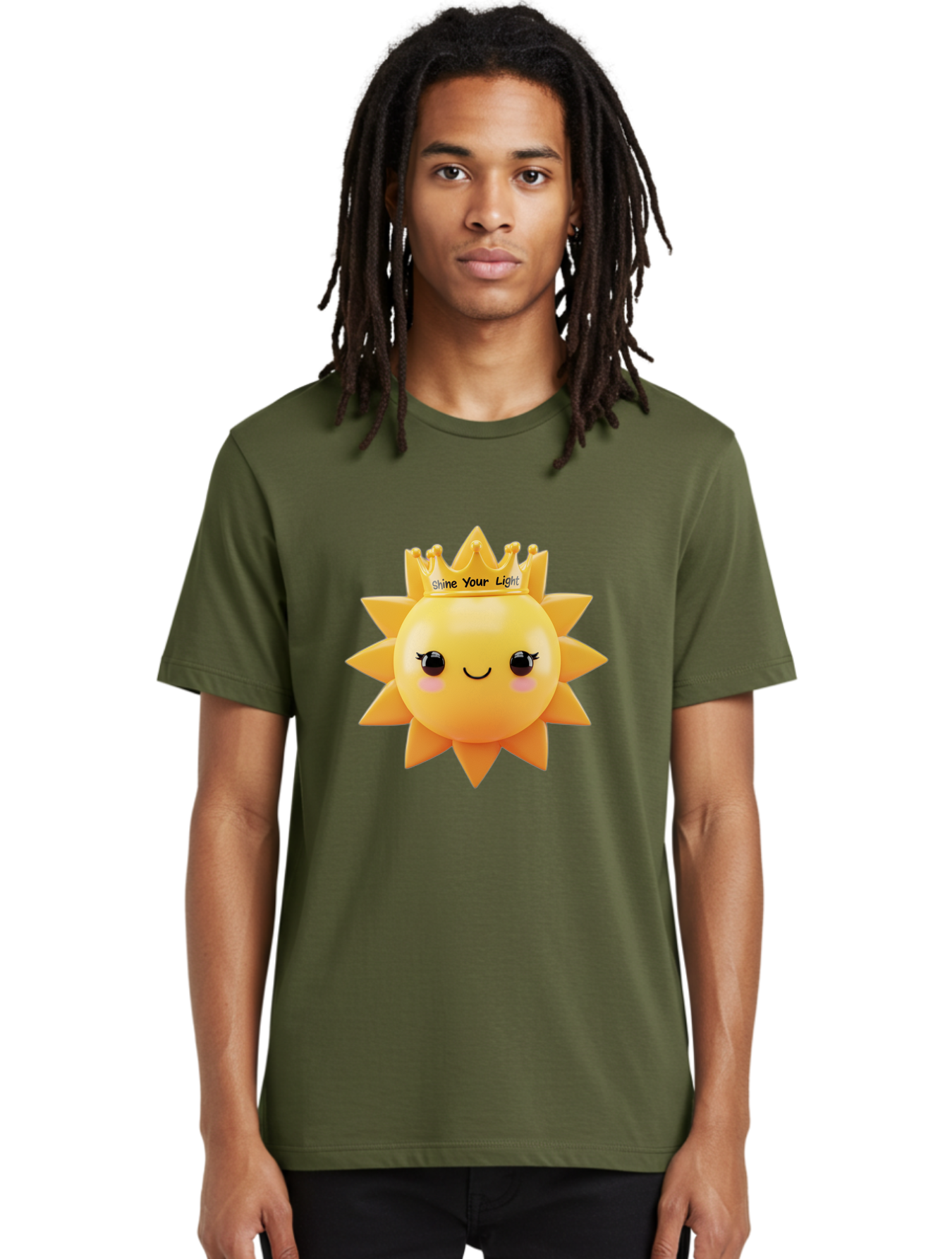 Shine-Your-Light-Sun Men'S Graphic Tee, 100% Cotton, Comfortable Casual Summer Wear, Machine Washable, Smiling Sun Figurine, Inspirational Quote, Motivational Message, Positive Affirmation, Shine Your Light, Cute Cartoon Character, Happy Face, Bae274