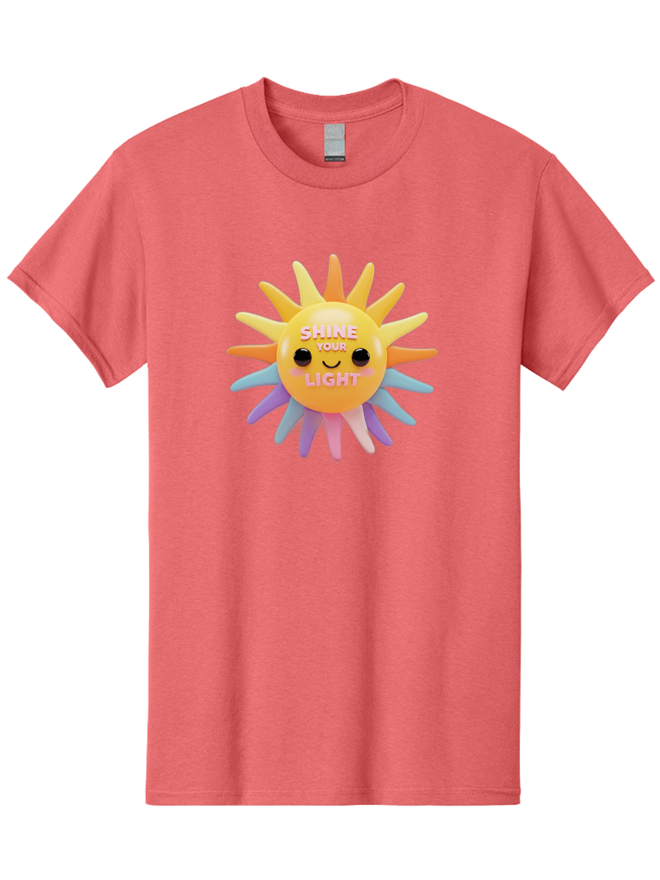 Shine-Your-Light Men'S Graphic Tee, 100% Cotton, Comfortable Casual Summer Wear, Machine Washable, Smiling Sun, Inspirational Quote, Multicolored Rays, Pink Text, Motivational Message, Happy Face, Pastel Colors, Positive Vibes Bae275
