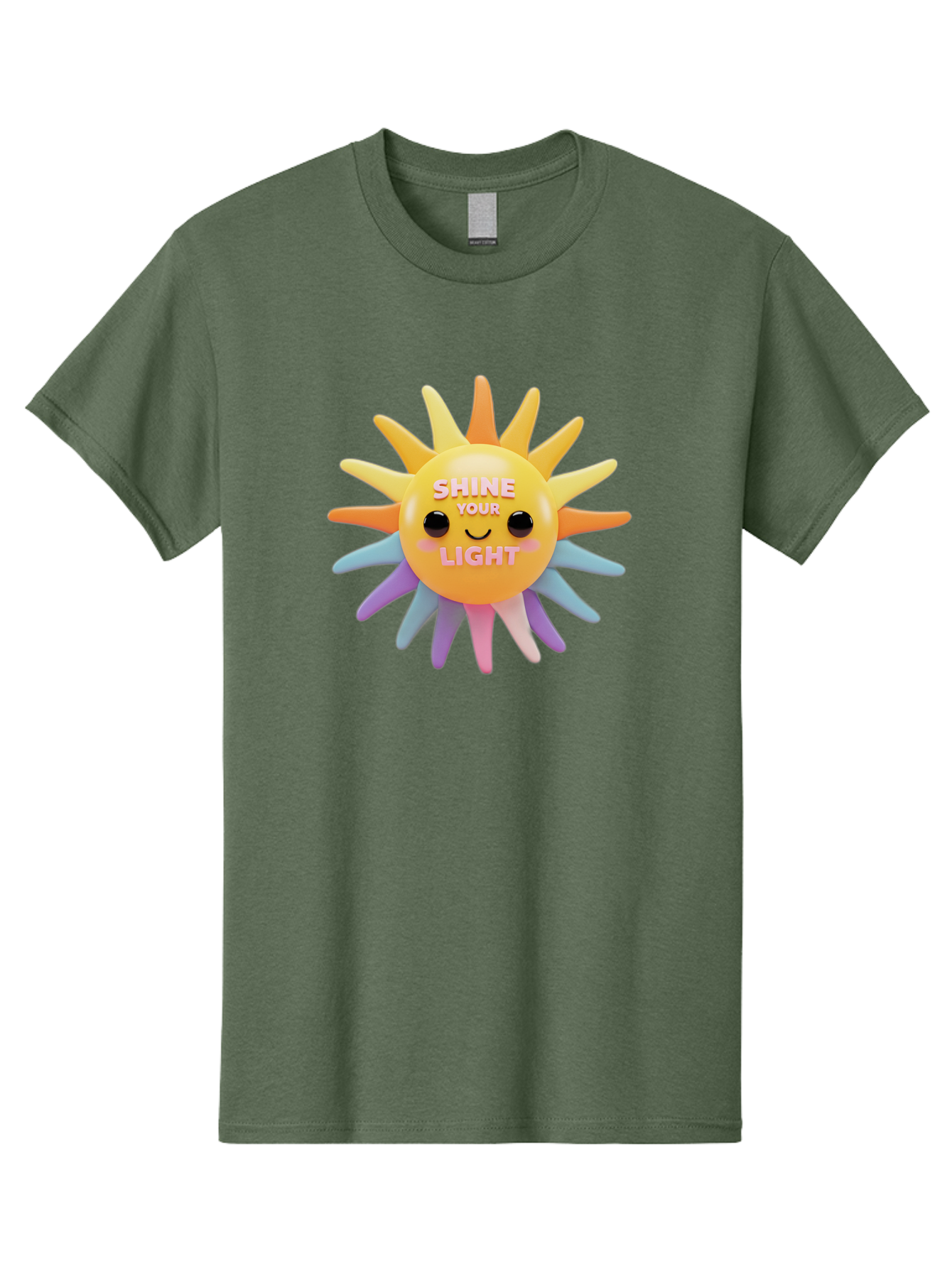 Shine-Your-Light Men'S Graphic Tee, 100% Cotton, Comfortable Casual Summer Wear, Machine Washable, Smiling Sun, Inspirational Quote, Multicolored Rays, Pink Text, Motivational Message, Happy Face, Pastel Colors, Positive Vibes Bae275