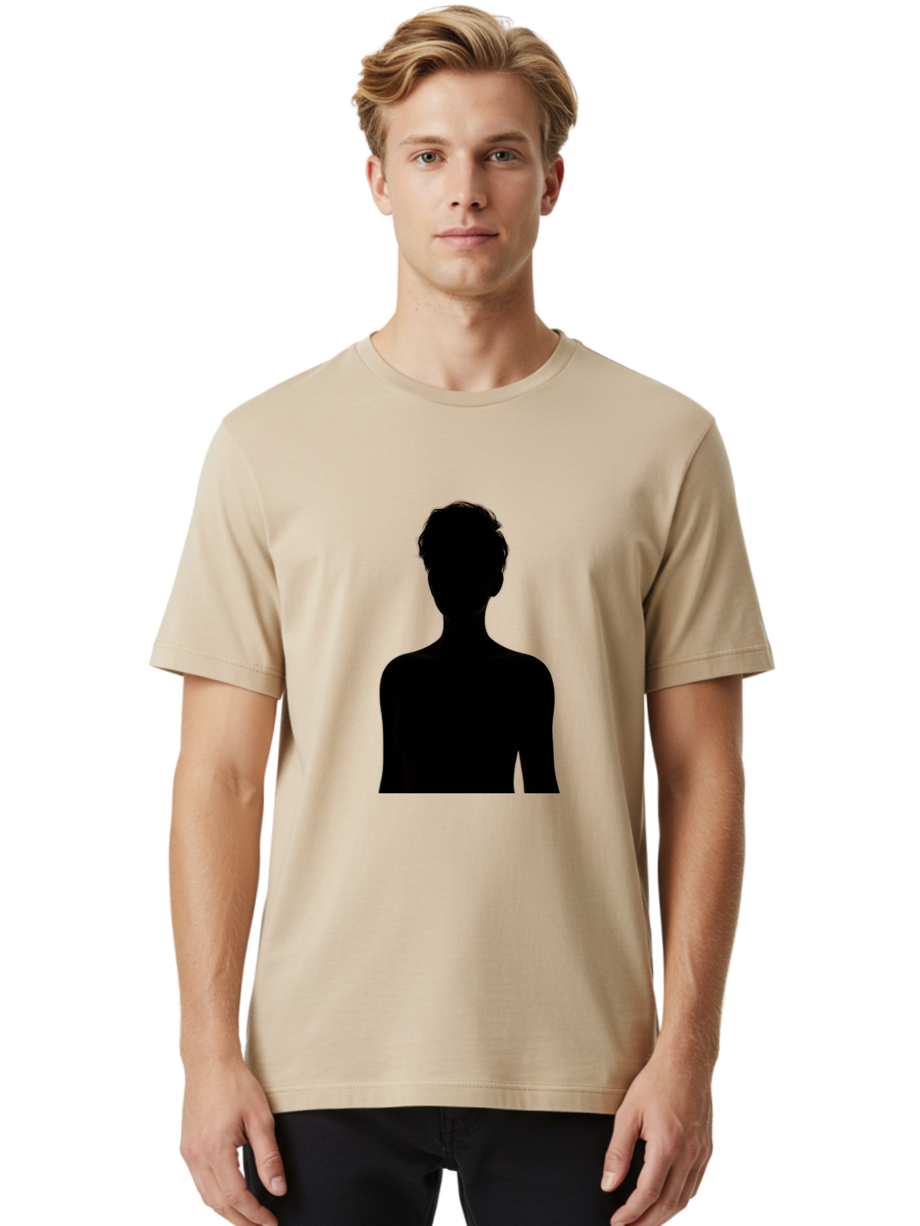 Silhouette-Of-A-Person Men'S Graphic Tee, 100% Cotton, Comfortable Casual Summer Wear, Machine Washable, Female Silhouette, Black Silhouette, Woman Figure, Mysterious Woman, Short Hair, Elegant Posture, Minimalistic Design, Modern Art Bae276