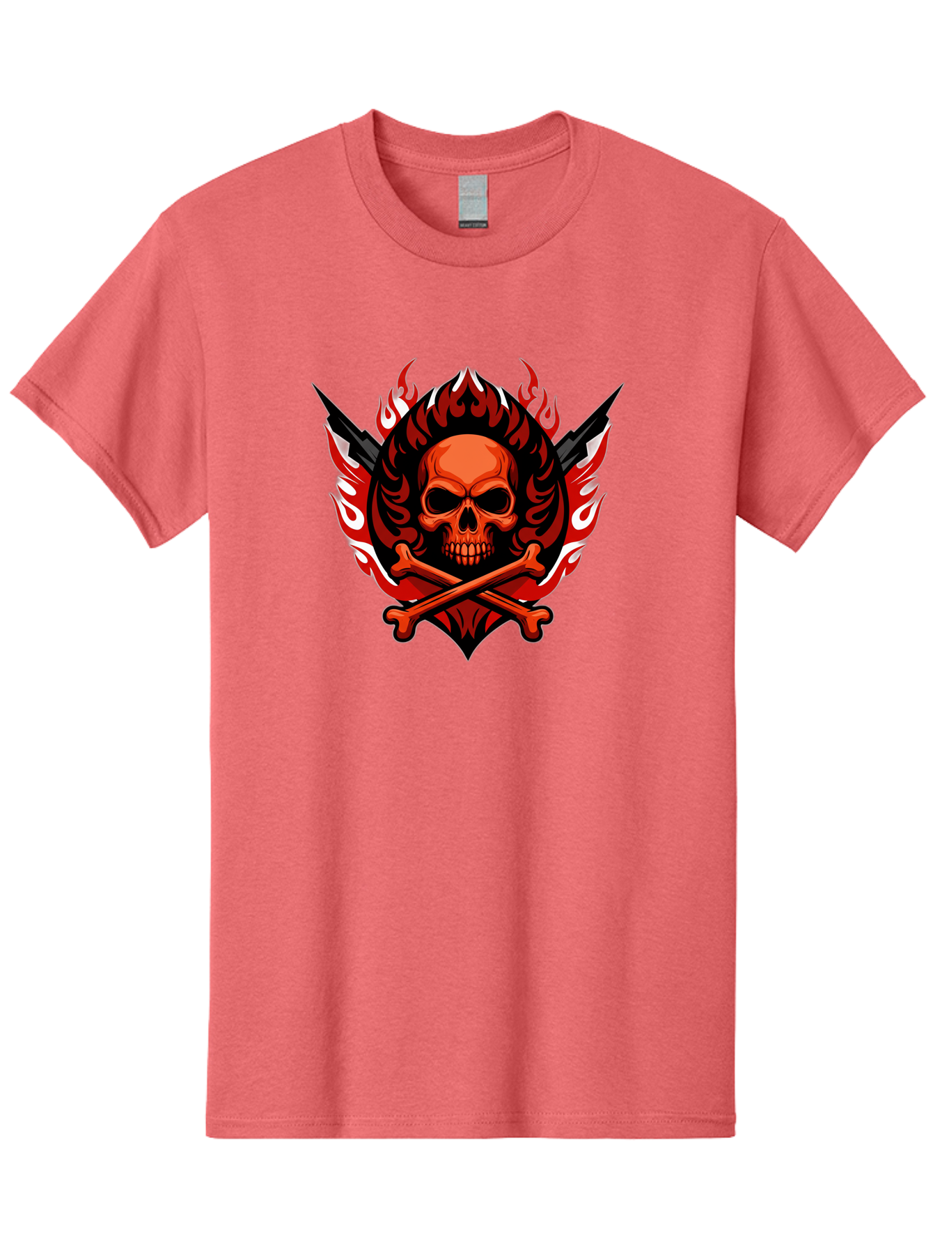 Skull-And-Crossbones-Jolly-Roger Men'S Graphic Tee, 100% Cotton, Comfortable Casual Summer Wear, Machine Washable, Skull And Crossbones, Fiery Design, Daggers, Skull Art, Crossbones Symbol, Bold Graphics, Edgy Style, Gothic Elements Bae277