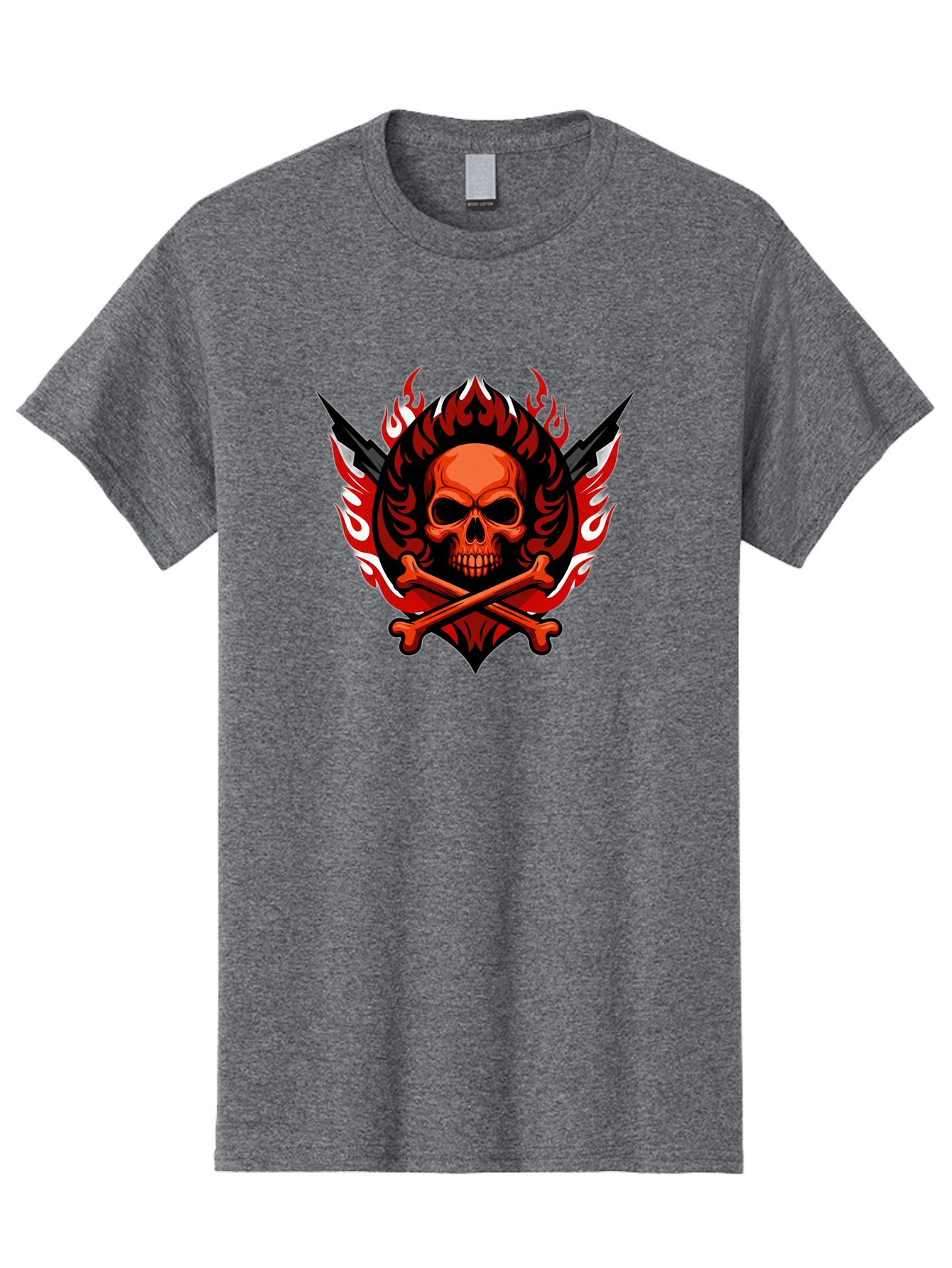 Skull-And-Crossbones-Jolly-Roger Men'S Graphic Tee, 100% Cotton, Comfortable Casual Summer Wear, Machine Washable, Skull And Crossbones, Fiery Design, Daggers, Skull Art, Crossbones Symbol, Bold Graphics, Edgy Style, Gothic Elements Bae277