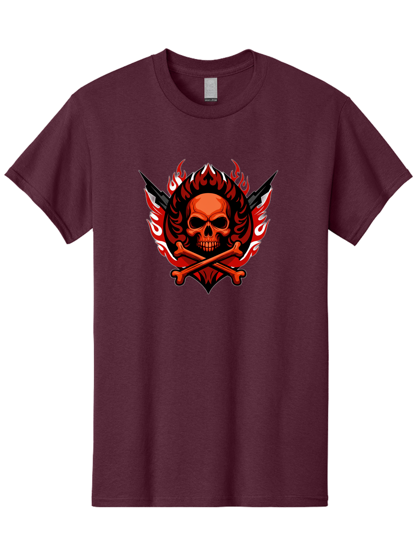Skull-And-Crossbones-Jolly-Roger Men'S Graphic Tee, 100% Cotton, Comfortable Casual Summer Wear, Machine Washable, Skull And Crossbones, Fiery Design, Daggers, Skull Art, Crossbones Symbol, Bold Graphics, Edgy Style, Gothic Elements Bae277
