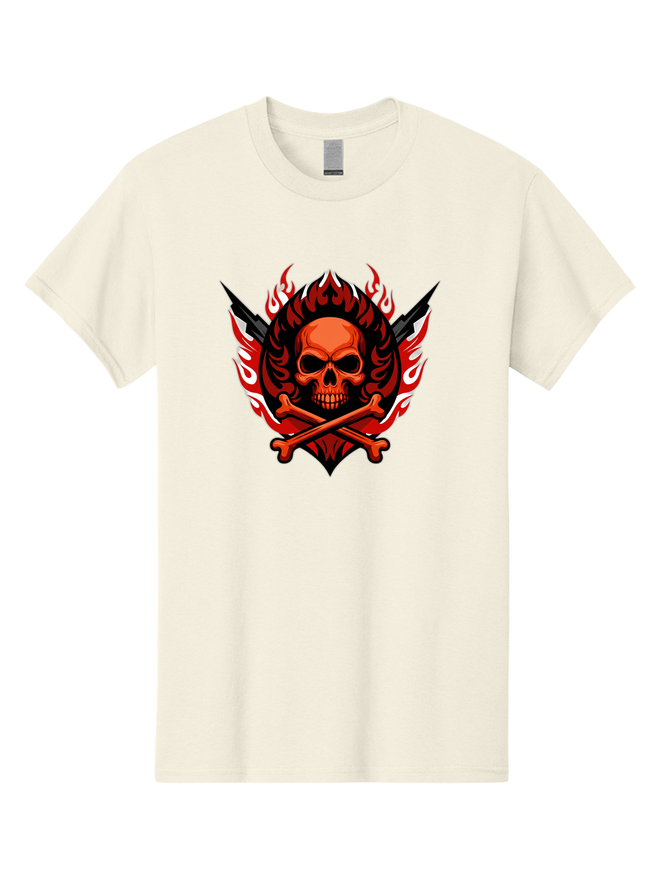 Skull-And-Crossbones-Jolly-Roger Men'S Graphic Tee, 100% Cotton, Comfortable Casual Summer Wear, Machine Washable, Skull And Crossbones, Fiery Design, Daggers, Skull Art, Crossbones Symbol, Bold Graphics, Edgy Style, Gothic Elements Bae277