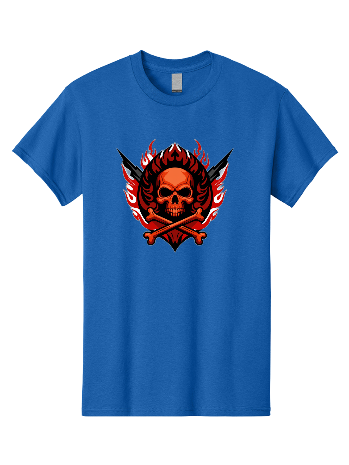 Skull-And-Crossbones-Jolly-Roger Men'S Graphic Tee, 100% Cotton, Comfortable Casual Summer Wear, Machine Washable, Skull And Crossbones, Fiery Design, Daggers, Skull Art, Crossbones Symbol, Bold Graphics, Edgy Style, Gothic Elements Bae277