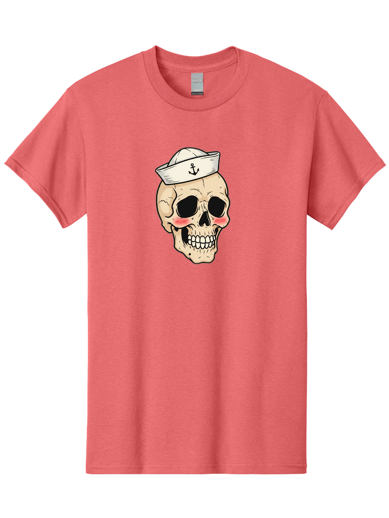 Skull-Sailor Men'S Graphic Tee, 100% Cotton, Comfortable Casual Summer Wear, Machine Washable, Skull Wearing Sailor Hat, Anchor Emblem, Cartoonish Grinning Skull, Nautical Theme, Kawaii Skull, Sailor Skull, Mermaid Skull, Skeleton Face, Bae278
