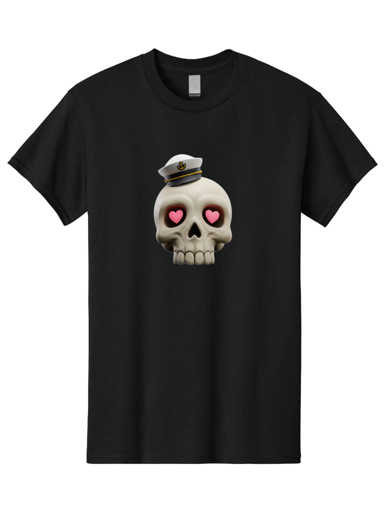 Skull-With-Captain-Hat Men'S Graphic Tee, 100% Cotton, Comfortable Casual Summer Wear, Machine Washable, Skull With Captain Hat, Heart Eyes, Nautical Theme, Halloween, Sugar Skull, Love, Pirate, Skull Art, Gothic, Skull Design Bae279