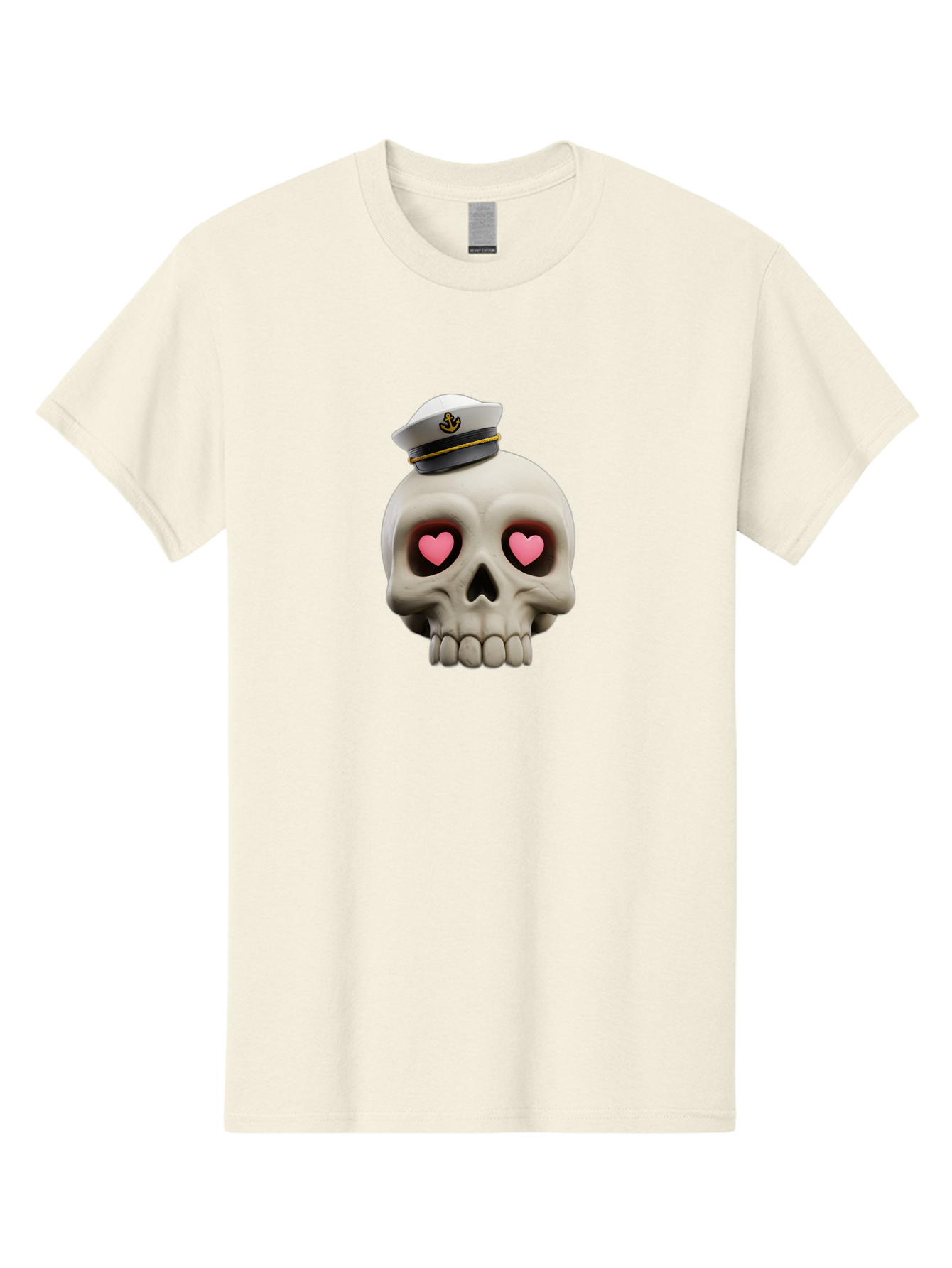 Skull-With-Captain-Hat Men'S Graphic Tee, 100% Cotton, Comfortable Casual Summer Wear, Machine Washable, Skull With Captain Hat, Heart Eyes, Nautical Theme, Halloween, Sugar Skull, Love, Pirate, Skull Art, Gothic, Skull Design Bae279