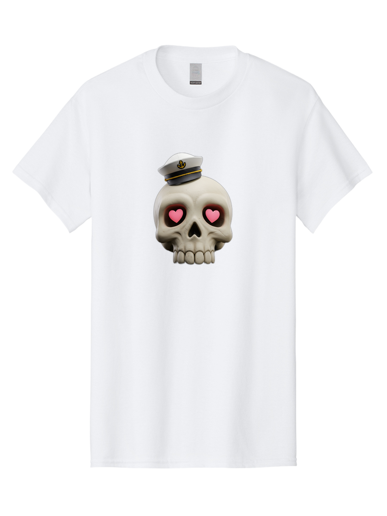 Skull-With-Captain-Hat Men'S Graphic Tee, 100% Cotton, Comfortable Casual Summer Wear, Machine Washable, Skull With Captain Hat, Heart Eyes, Nautical Theme, Halloween, Sugar Skull, Love, Pirate, Skull Art, Gothic, Skull Design Bae279