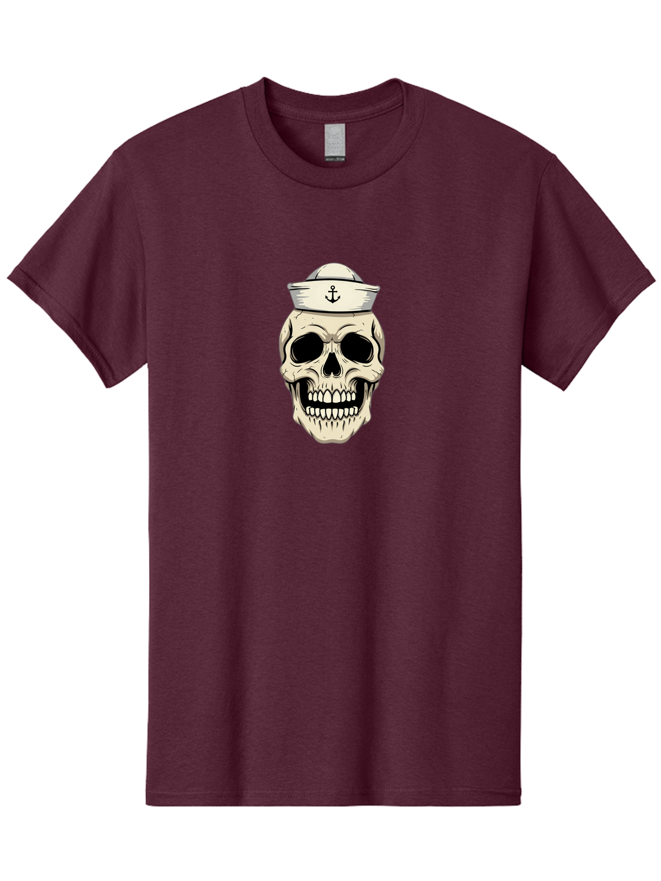 Skull-With-Sailor-Hat-1 Men'S Graphic Tee, 100% Cotton, Comfortable Casual Summer Wear, Machine Washable, Sailor Skull, Anchor Hat, Skull Art, Nautical Theme, Vintage Illustration, Pirate Symbol, Gothic Style, Sailor Hat, Anchor Emblem, Bae280
