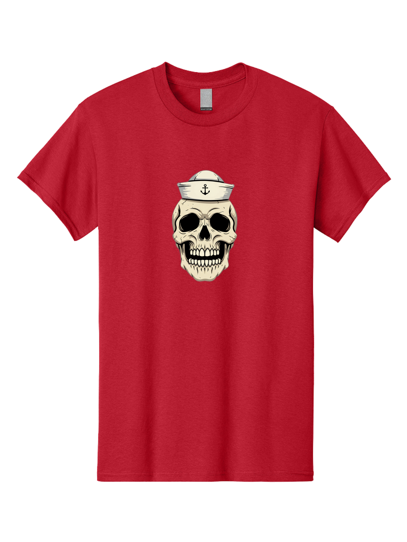 Skull-With-Sailor-Hat-1 Men'S Graphic Tee, 100% Cotton, Comfortable Casual Summer Wear, Machine Washable, Sailor Skull, Anchor Hat, Skull Art, Nautical Theme, Vintage Illustration, Pirate Symbol, Gothic Style, Sailor Hat, Anchor Emblem, Bae280