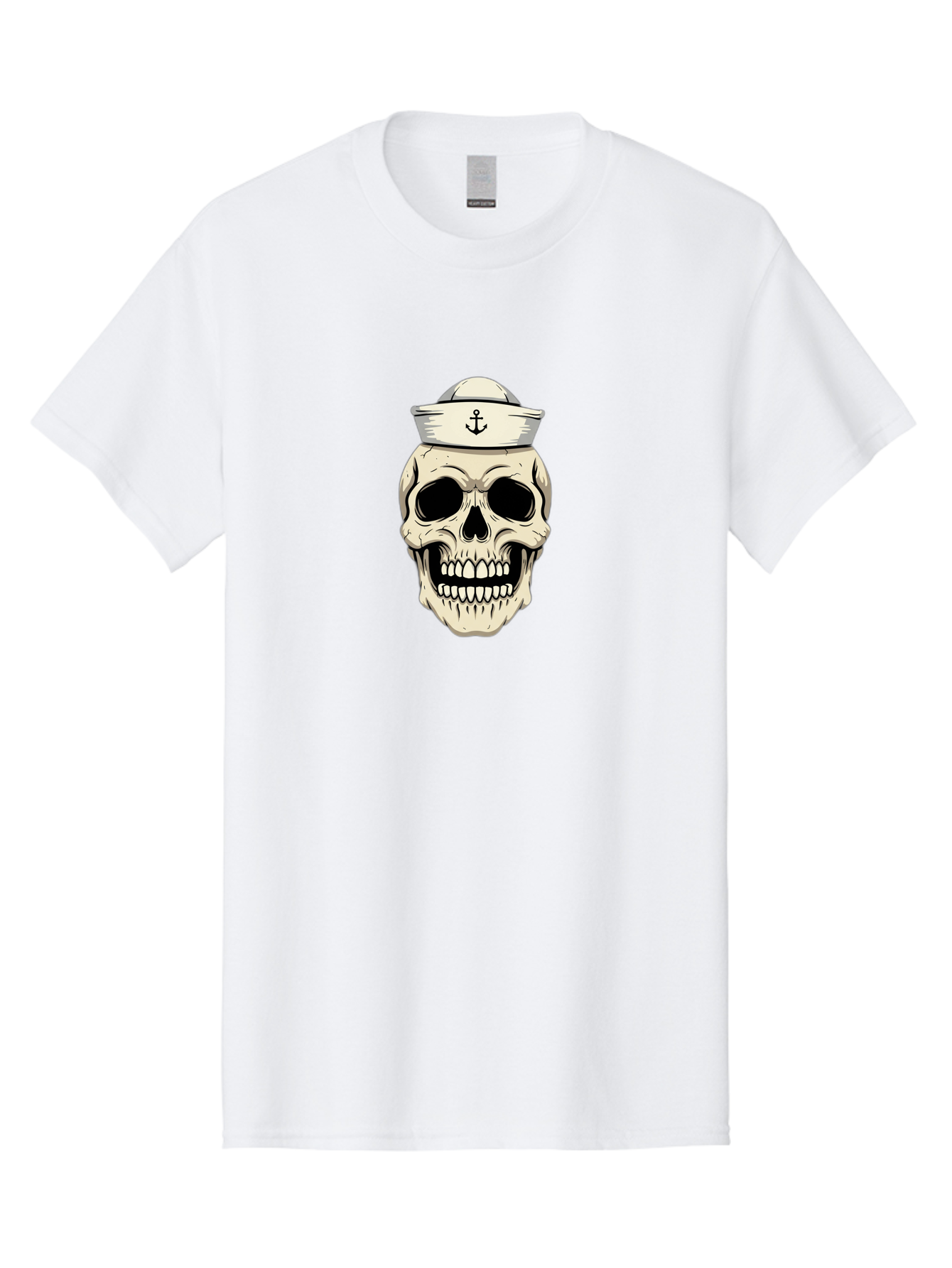 Skull-With-Sailor-Hat-1 Men'S Graphic Tee, 100% Cotton, Comfortable Casual Summer Wear, Machine Washable, Sailor Skull, Anchor Hat, Skull Art, Nautical Theme, Vintage Illustration, Pirate Symbol, Gothic Style, Sailor Hat, Anchor Emblem, Bae280