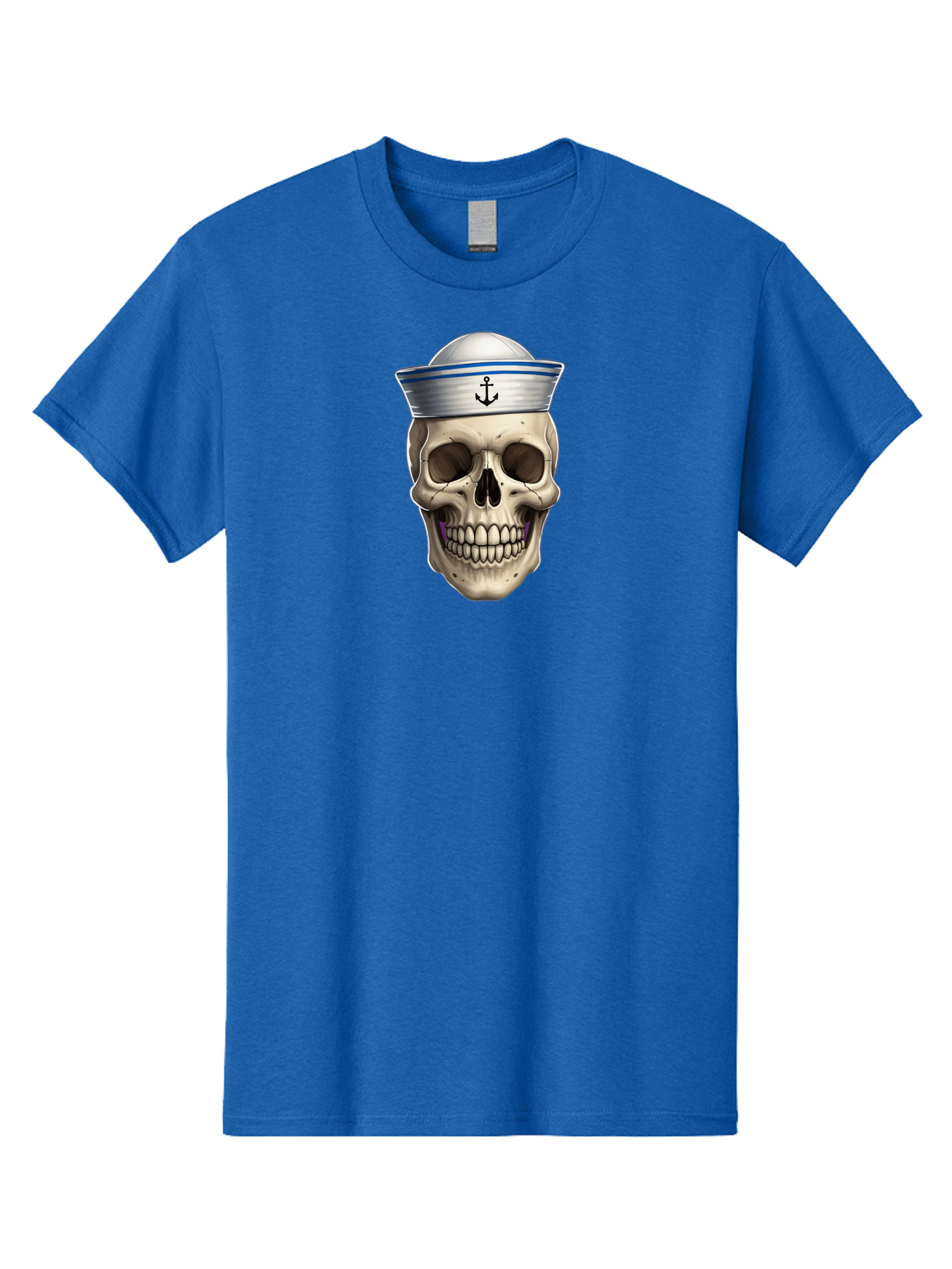 Skull-With-Sailor-Hat Men'S Graphic Tee, 100% Cotton, Comfortable Casual Summer Wear, Machine Washable, Sailor Skull, Human Skull, Sailor Hat, Anchor Symbol, Gothic Style, Grunge Aesthetic, Edgy Design, Bold Illustration Bae281