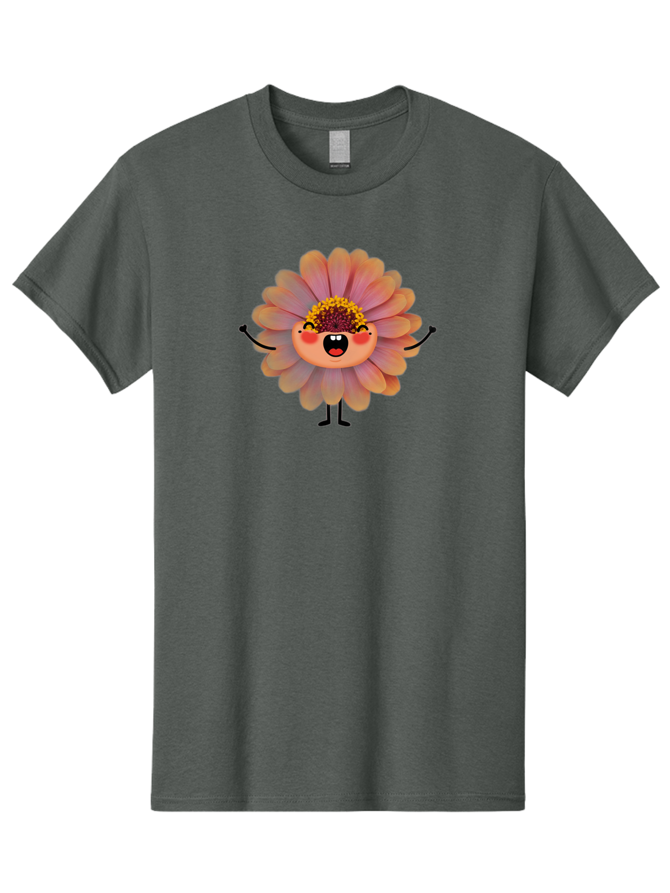 Smiling-Flower-Character Men'S Graphic Tee, 100% Cotton, Comfortable Casual Summer Wear, Machine Washable, Cartoon Flower, Anthropomorphic Flower, Smiling Face, Happy Expression, Colorful Petals, Pink And Green Hues, Whimsical Character, Bae286