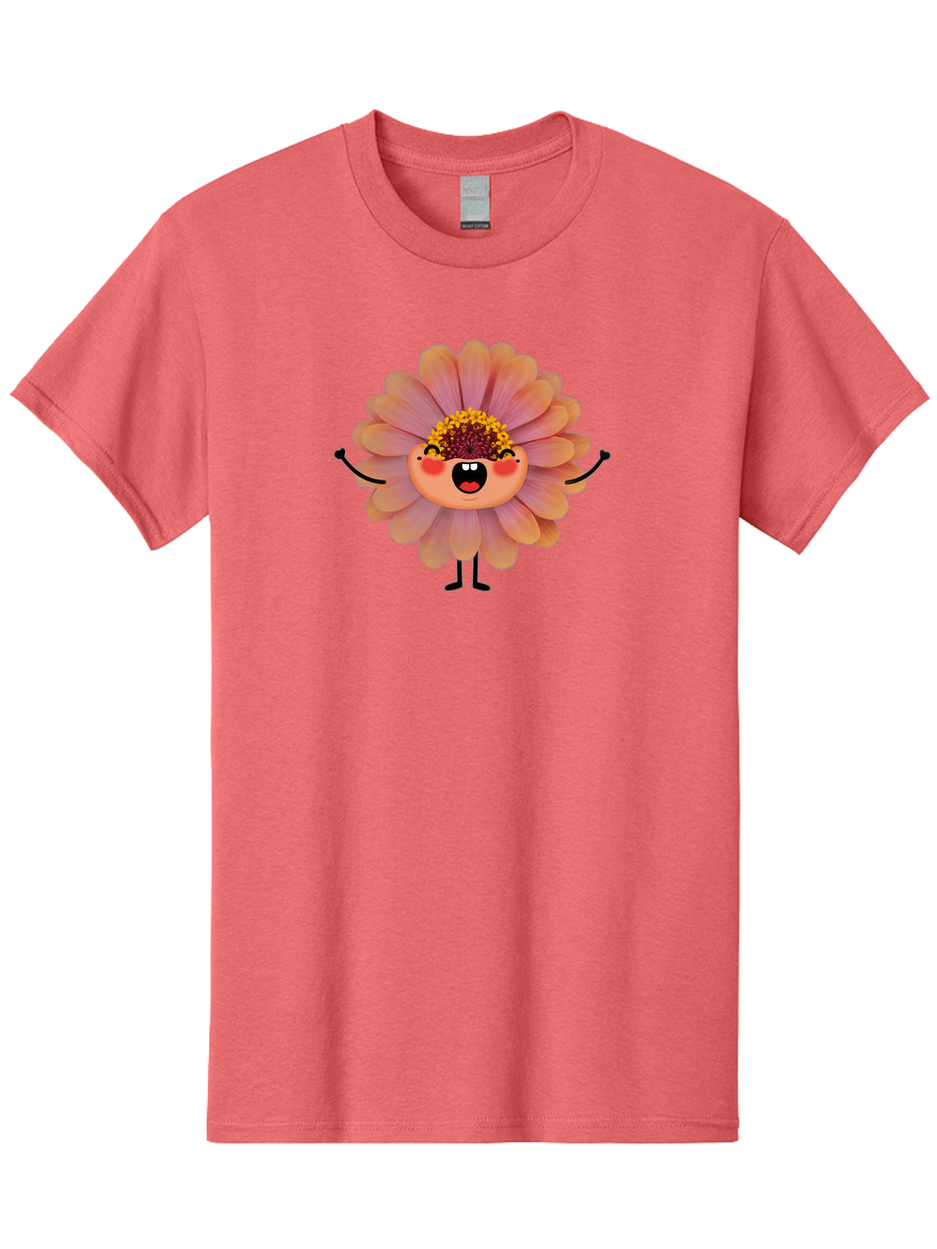 Smiling-Flower-Character Men'S Graphic Tee, 100% Cotton, Comfortable Casual Summer Wear, Machine Washable, Cartoon Flower, Anthropomorphic Flower, Smiling Face, Happy Expression, Colorful Petals, Pink And Green Hues, Whimsical Character, Bae286