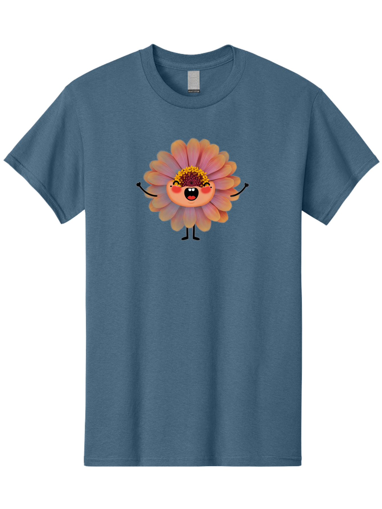 Smiling-Flower-Character Men'S Graphic Tee, 100% Cotton, Comfortable Casual Summer Wear, Machine Washable, Cartoon Flower, Anthropomorphic Flower, Smiling Face, Happy Expression, Colorful Petals, Pink And Green Hues, Whimsical Character, Bae286