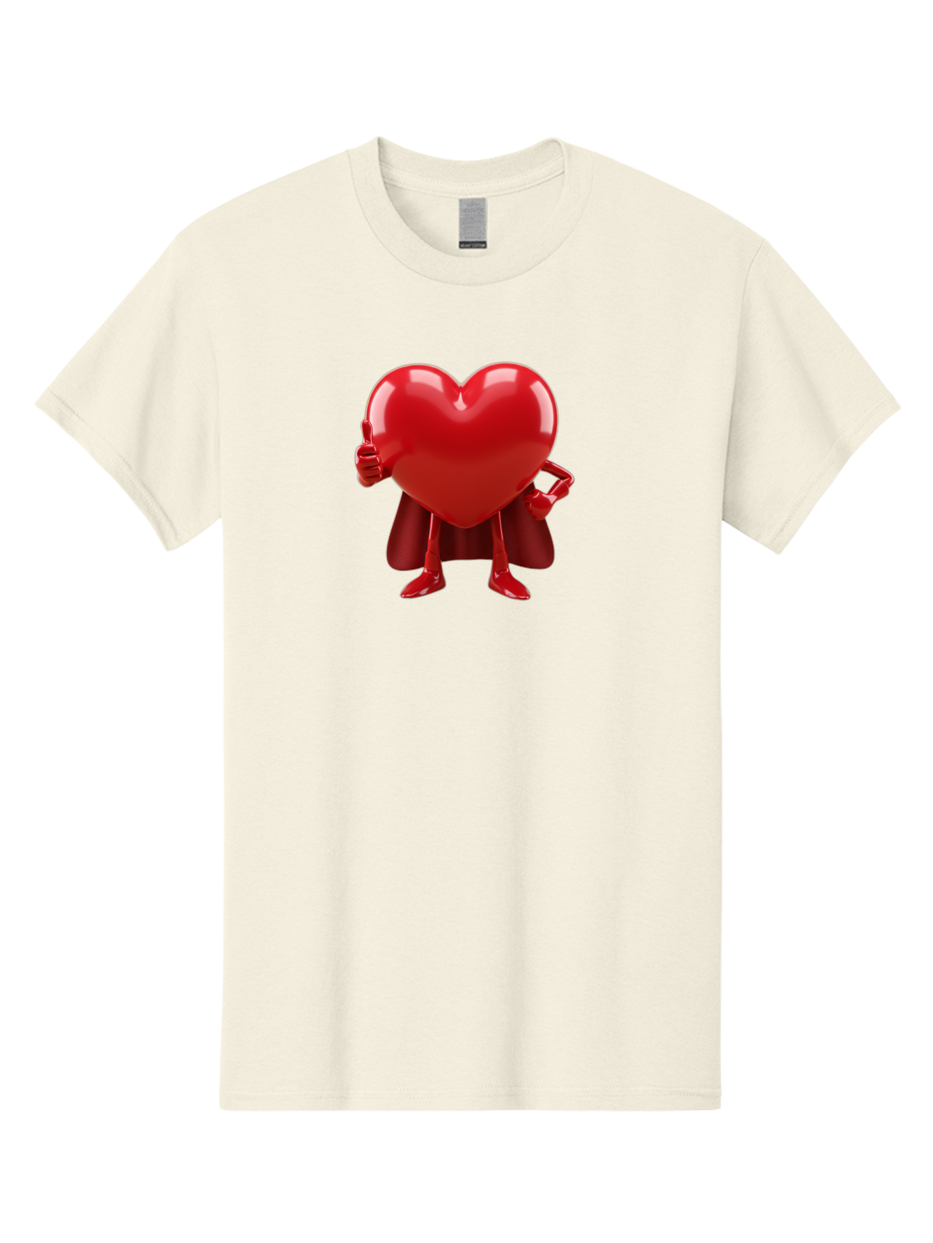 Super-Heart Men'S Graphic Tee, 100% Cotton, Comfortable Casual Summer Wear, Machine Washable, Heart Superhero, Red Heart Character, Thumbs Up Approval, Cape, Confidence, Positive Vibes, Cartoon Style, 3D Illustration, Love Symbol, Hero Pose Bae288