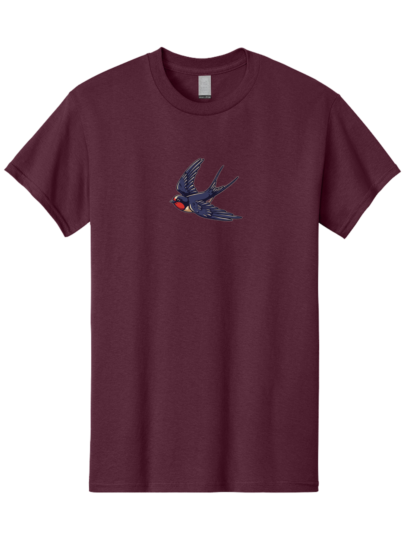 Swallow-1 Men'S Graphic Tee, 100% Cotton, Comfortable Casual Summer Wear, Machine Washable, Swallow Bird In Flight, Dark Blue Wings, Red Face, White Belly, Bird Illustration, Cartoon Style, Wildlife Art, Flying Bird, Stylized Portrait Bae289