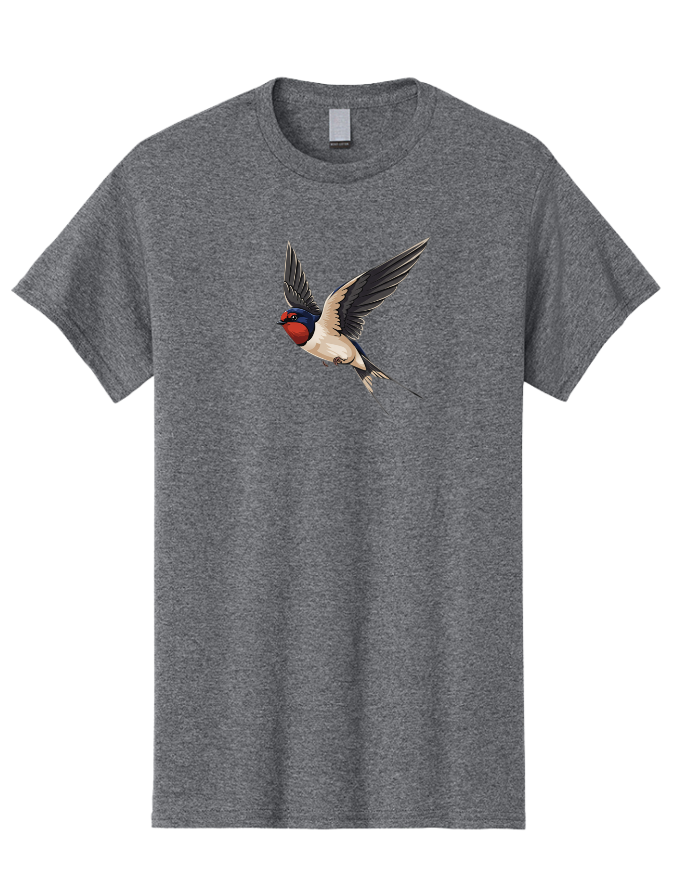 Swallow-Bird-In-Flight Men'S Graphic Tee, 100% Cotton, Comfortable Casual Summer Wear, Machine Washable, Swallow Bird In Flight, Red Face, Blue Head, White Belly, Black Wings, Bird Species, Wildlife Illustration, Flying Bird, Animal Art Bae293