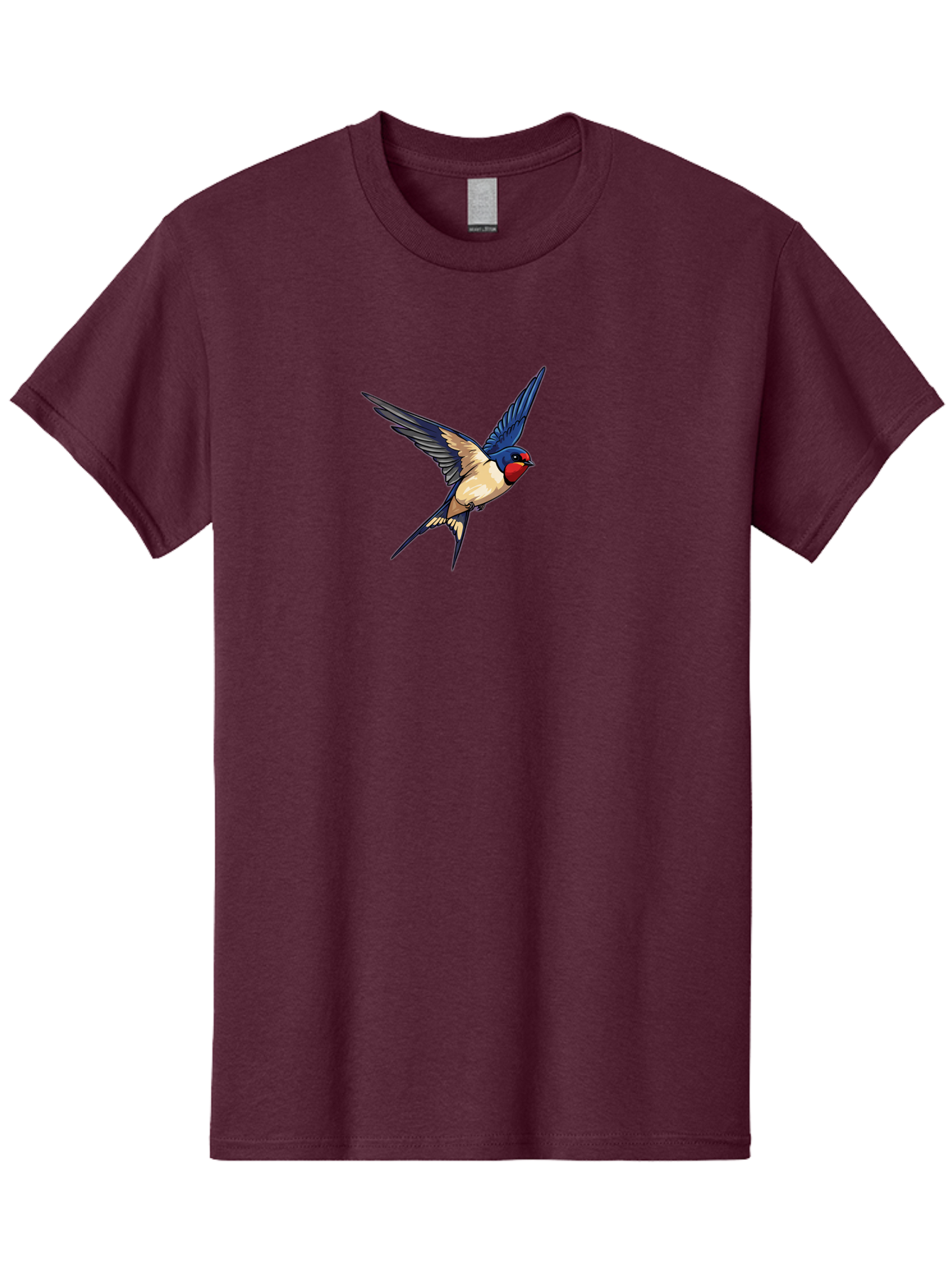 Swallow-Flying Men'S Graphic Tee, 100% Cotton, Comfortable Casual Summer Wear, Machine Washable, Swallow Bird In Flight, Blue And Tan Feathers, Red Face, Dynamic Wings, Bird In Mid-Air, Wildlife Illustration, Colorful Plumage, Bird'S Eye View, Bae295