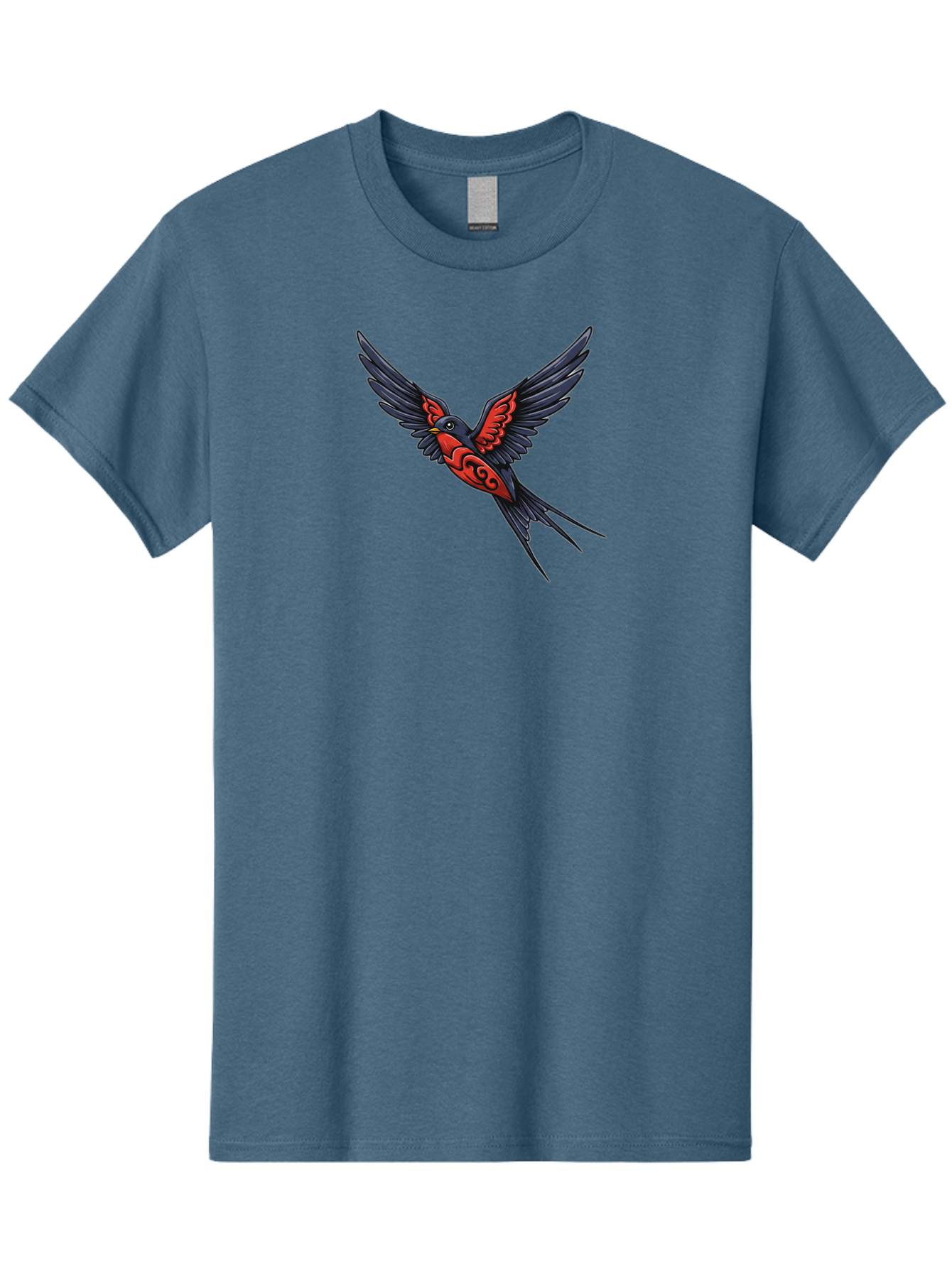 Swallow-In-Flight-1 Men'S Graphic Tee, 100% Cotton, Comfortable Casual Summer Wear, Machine Washable, Tribal Swallow Design, Bird In Flight, Red And Black Artwork, Tattoo Inspiration, Symbolic Bird, Winged Creature, Traditional Tattoo Art, Bae296