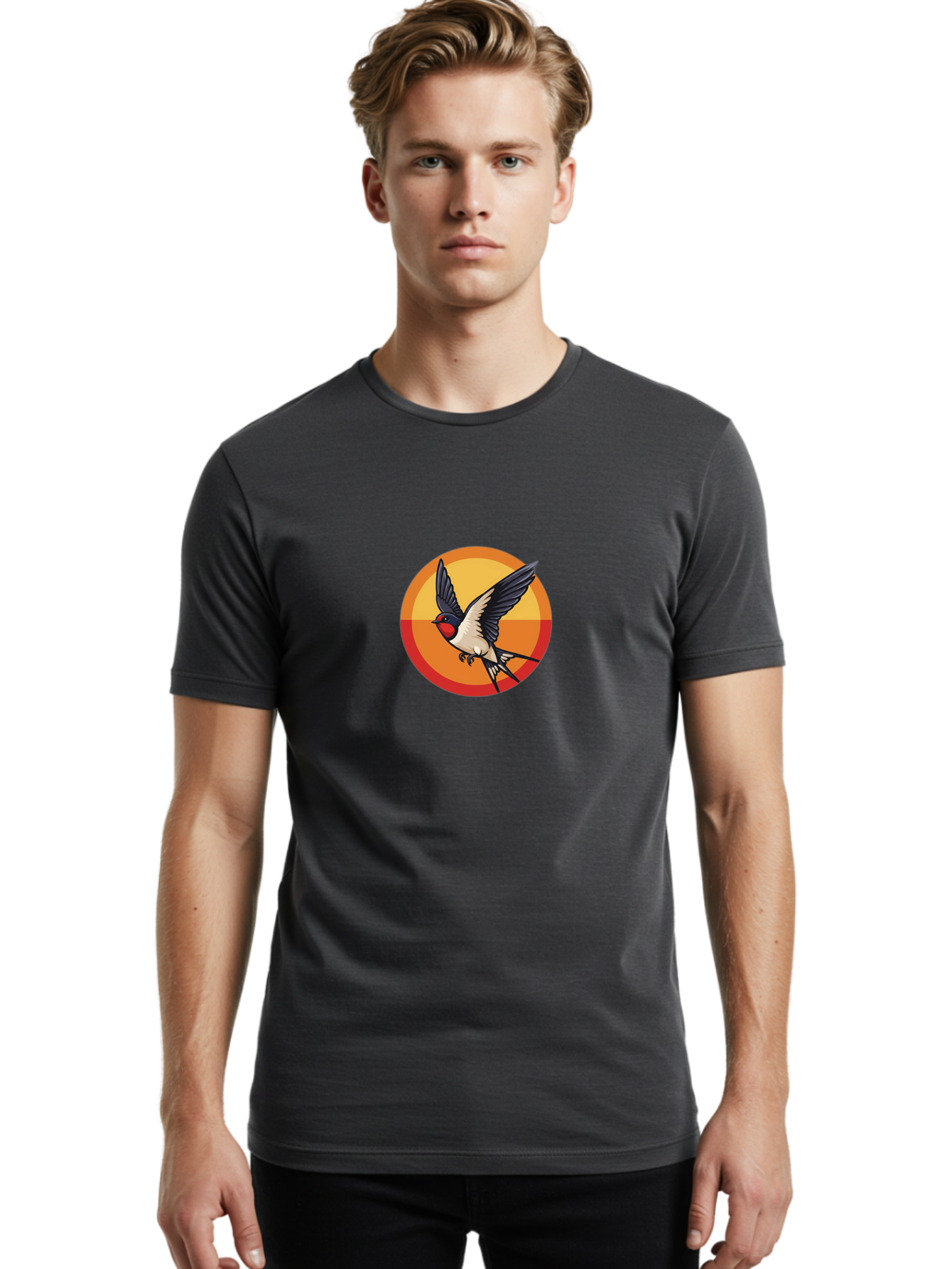 Swallow-In-Flight-2 Men'S Graphic Tee, 100% Cotton, Comfortable Casual Summer Wear, Machine Washable, Swallow Bird, Flying Bird, Bird In Flight, Cartoon Illustration, Vibrant Colors, Dynamic Movement, Wildlife Artwork, Birdwatching, Bae297