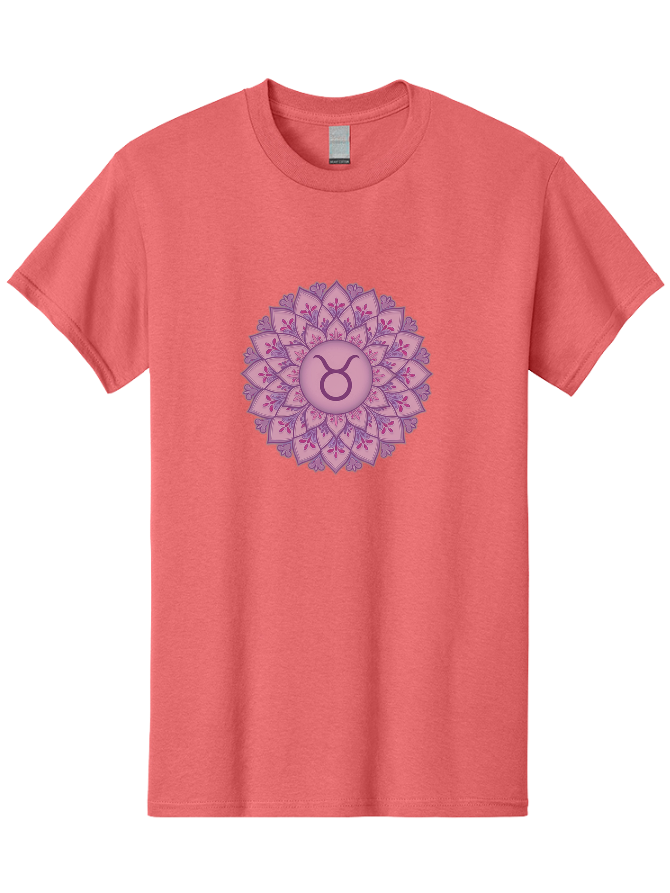 Taurus-Symbol-Mandala Men'S Graphic Tee, 100% Cotton, Comfortable Casual Summer Wear, Machine Washable, Taurus Symbol, Mandala Design, Floral Pattern, Purple Hues, Astrological Sign, Mystical Art, Zodiac Symbol, Spiritual Iconography, Bae304