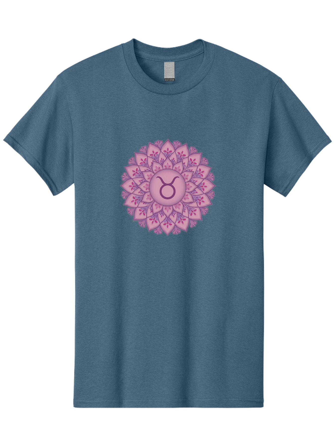 Taurus-Symbol-Mandala Men'S Graphic Tee, 100% Cotton, Comfortable Casual Summer Wear, Machine Washable, Taurus Symbol, Mandala Design, Floral Pattern, Purple Hues, Astrological Sign, Mystical Art, Zodiac Symbol, Spiritual Iconography, Bae304
