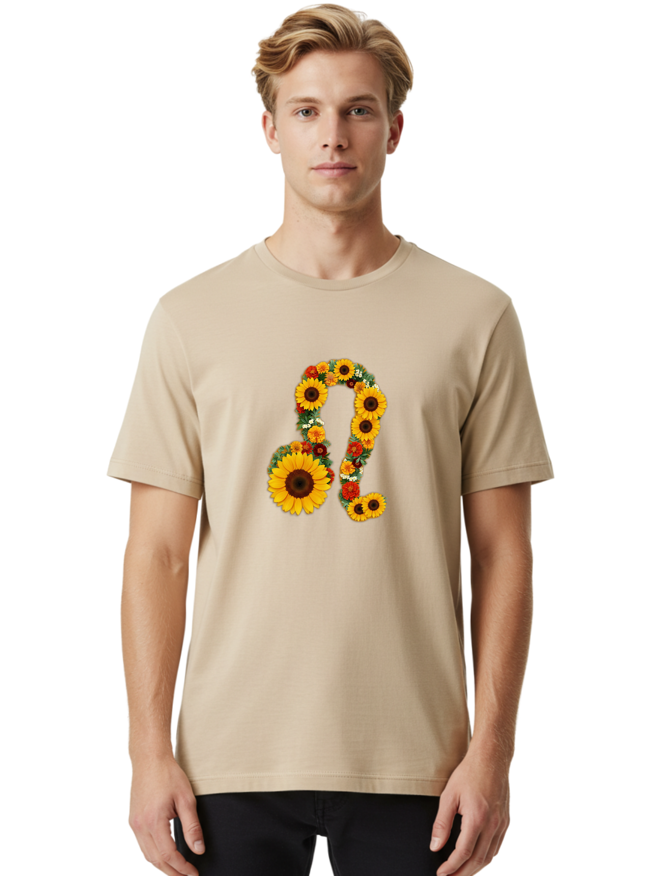Treble-Clef Men'S Graphic Tee, 100% Cotton, Comfortable Casual Summer Wear, Machine Washable, Sunflowers, Floral Arrangement, Musical Notes, G Clef Symbol, Music Art, Flowers, Creative Typography, Music Lovers, Floral Design, Harmony, Symphony Bae307