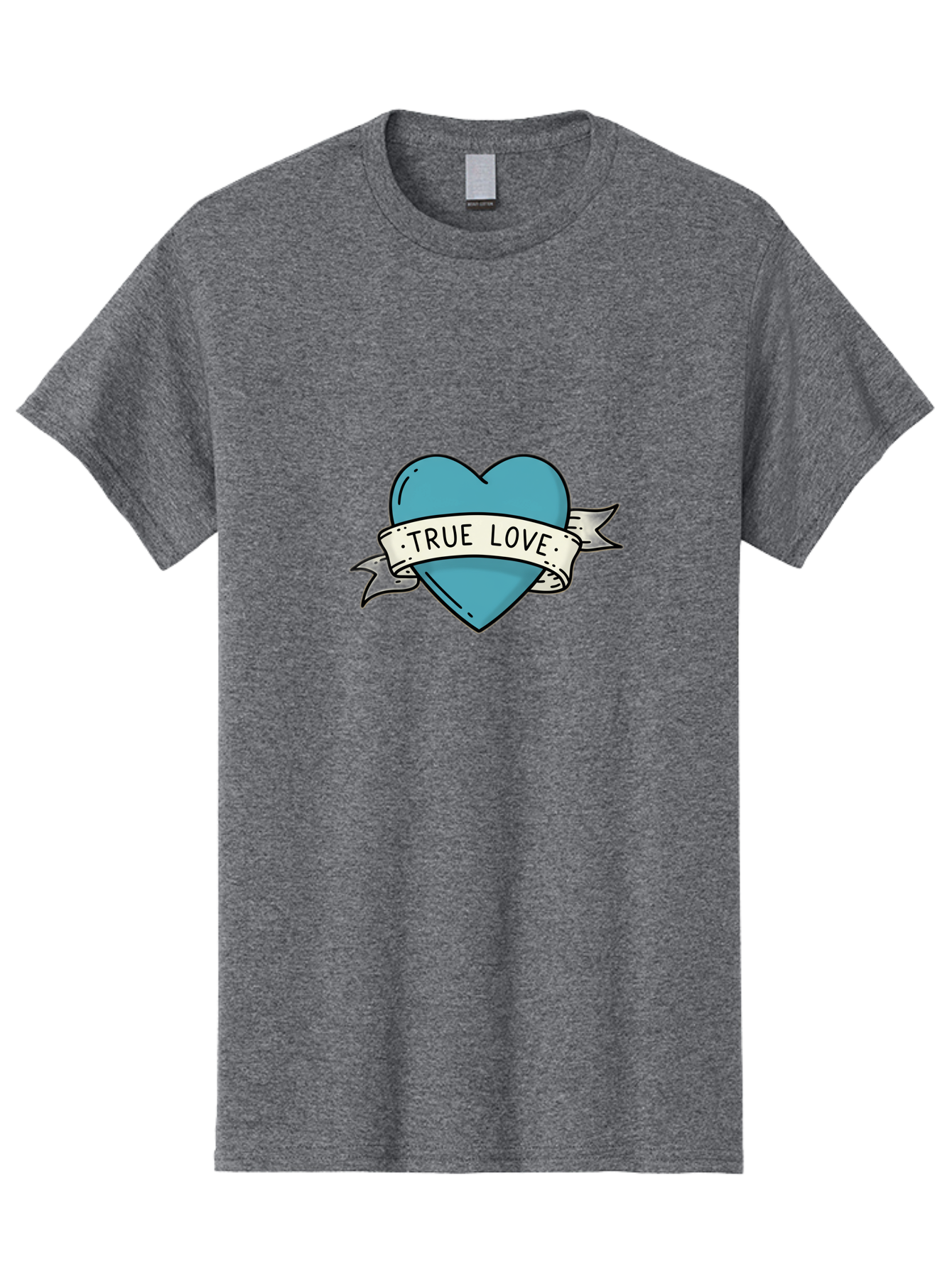 True-Love-1 Men'S Graphic Tee, 100% Cotton, Comfortable Casual Summer Wear, Machine Washable, Tattoo Heart Design, Blue Heart Illustration, True Love Symbol, Banner Wrapped Heart, Classic Tattoo Style, Simple Design Elements, Bae309