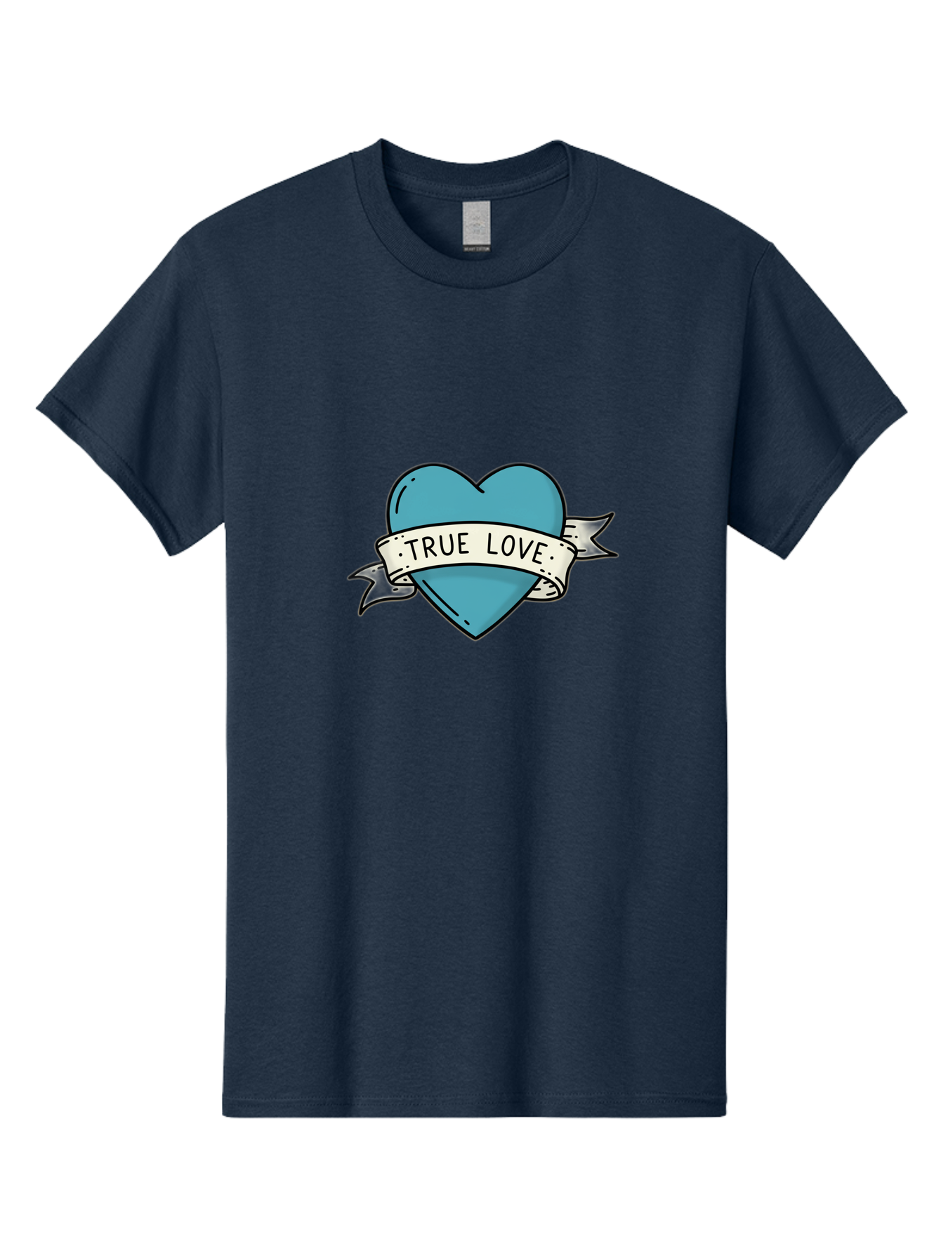True-Love-1 Men'S Graphic Tee, 100% Cotton, Comfortable Casual Summer Wear, Machine Washable, Tattoo Heart Design, Blue Heart Illustration, True Love Symbol, Banner Wrapped Heart, Classic Tattoo Style, Simple Design Elements, Bae309